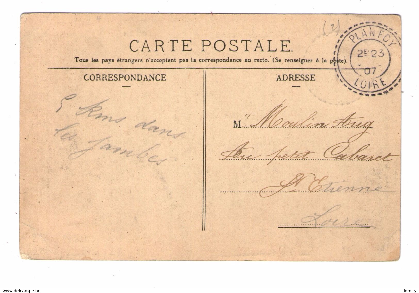 42 Tarentaize Cpa Cachet Planfoy 1907 - Other & Unclassified