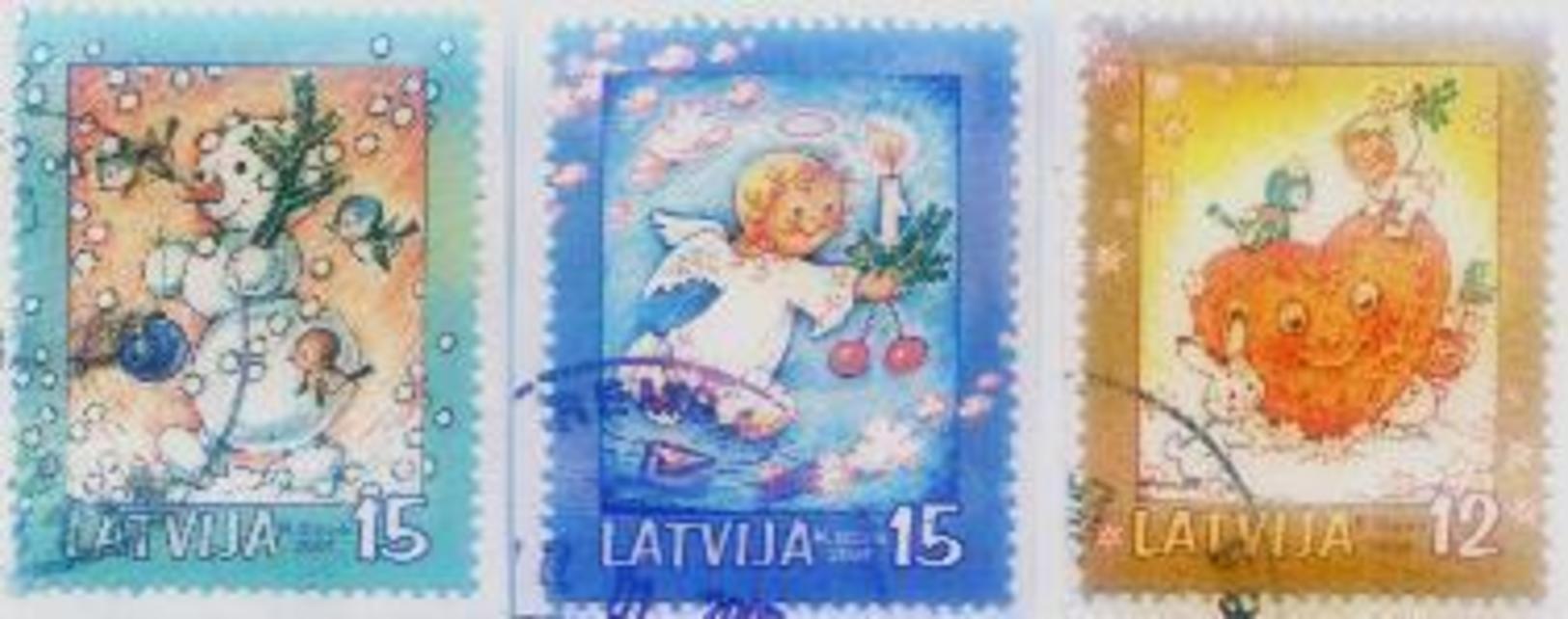 Latvia - Christmas- 2004  Snowman , ANGEL , BIRD , HARE (full Set) Used -good Shanet (O) - Lettonie