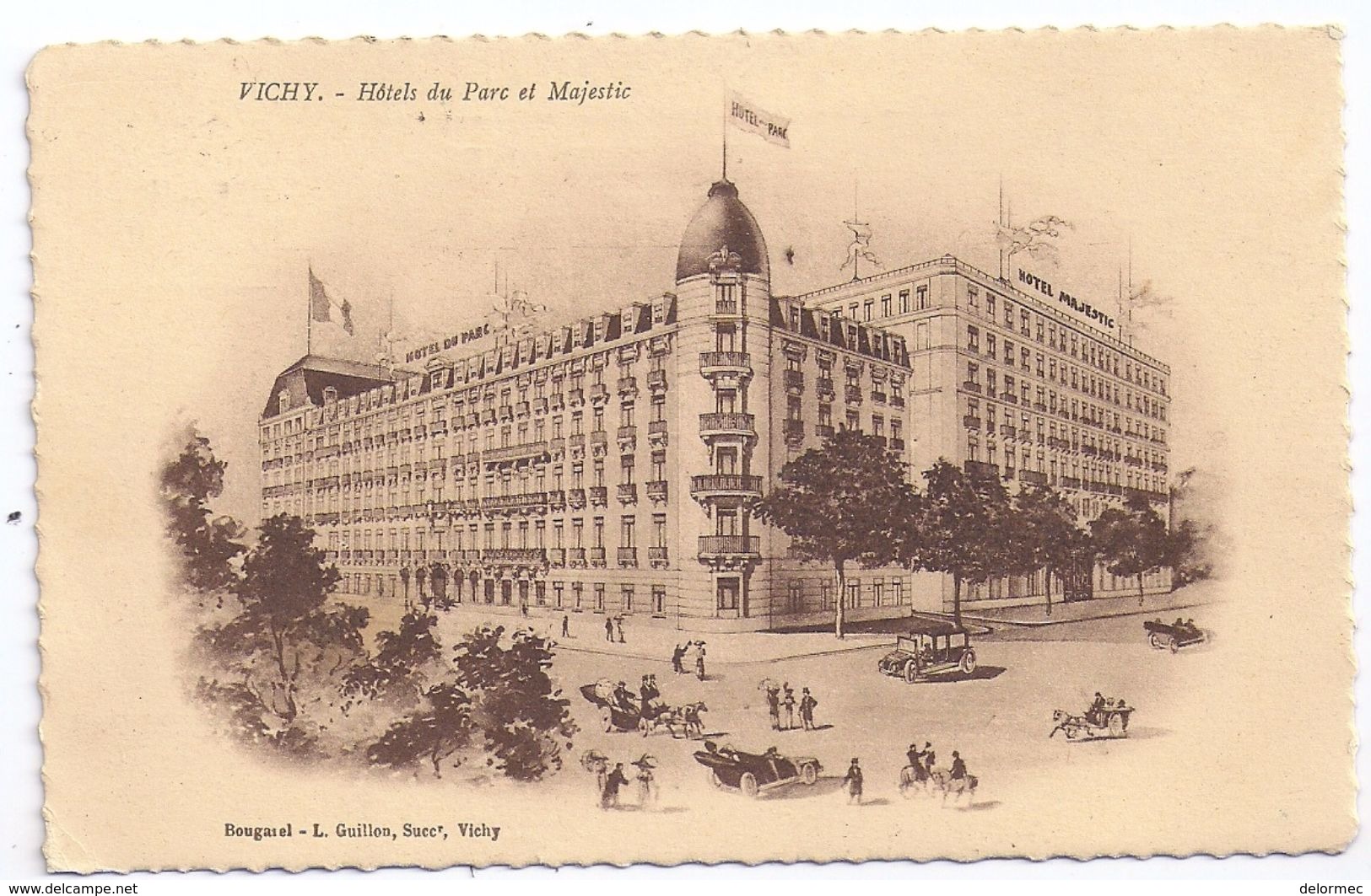 CPA Illustrée Vichy Allier 03 Hôtel Du Parc Et Hôtel Majestic éditeur Bougarel L Guillon écrite Timbrée 1925 - Vichy