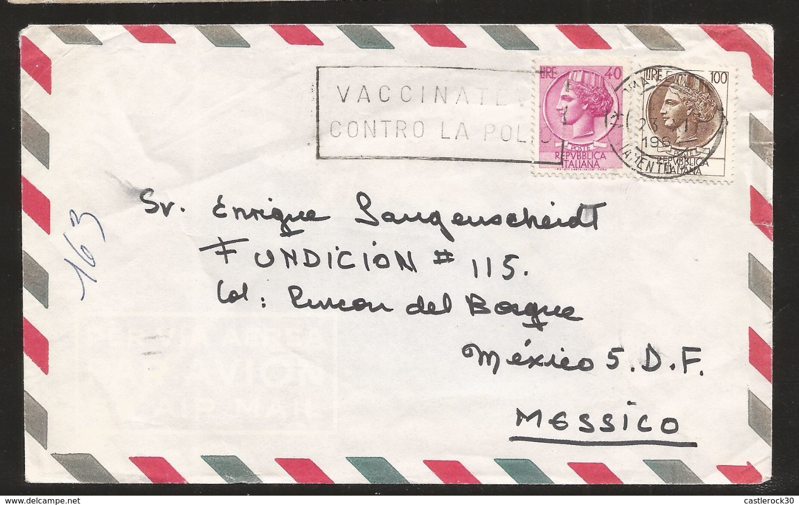 A) 1964 ITALY,  TURRITA PROFILE STAMP, MULTIPLE STAMPS, ROME, AIRMAIL, CIRCULATED COVER FROM ITALY TO MEXICO. XF. - Unclassified