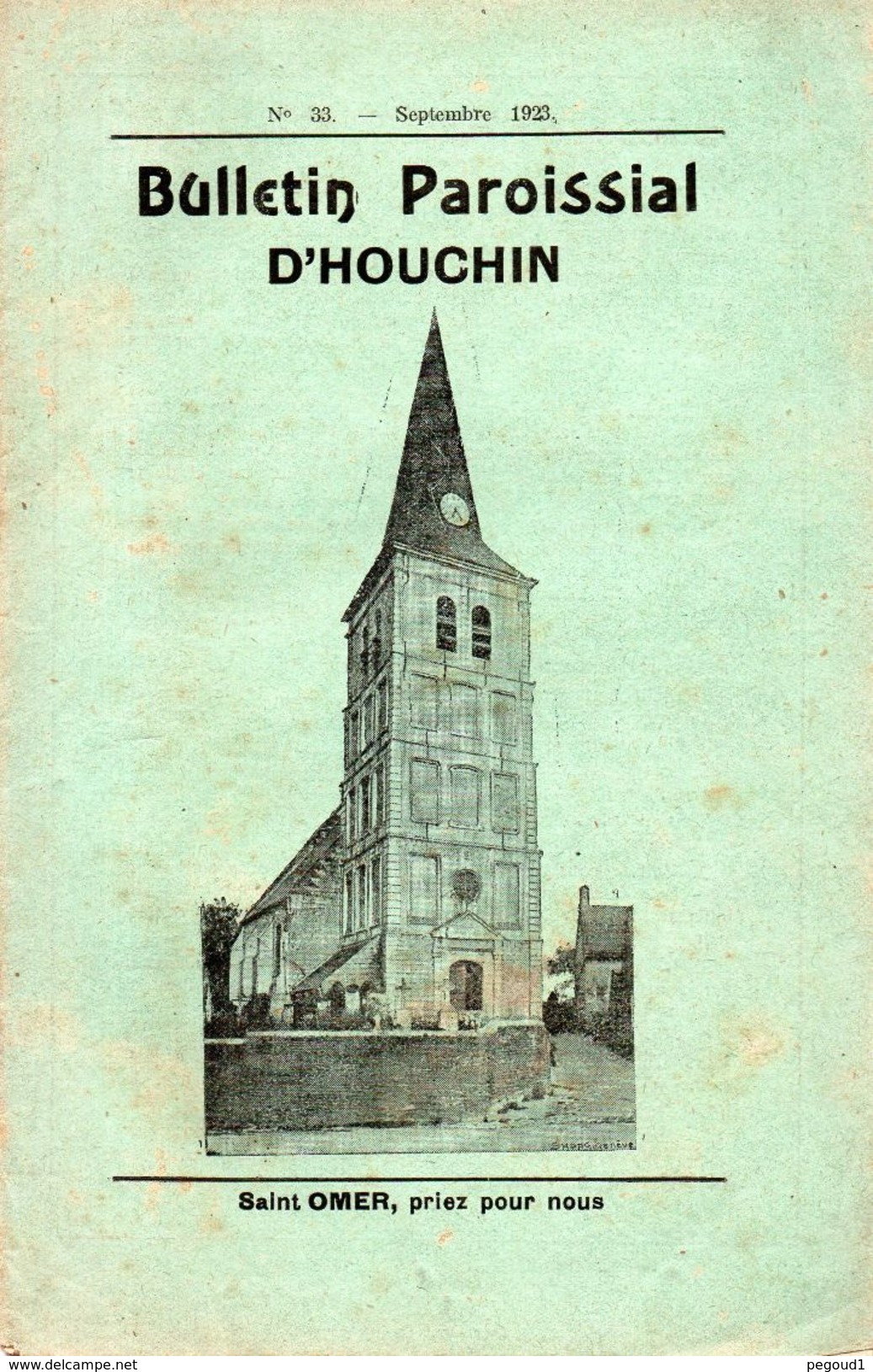 HOUCHIN ( PAS-DE-CALAIS ). BULLETIN DE LA PAROISSE. SEPTEMBRE 1923. Achat Immédiat - Religion & Esotérisme