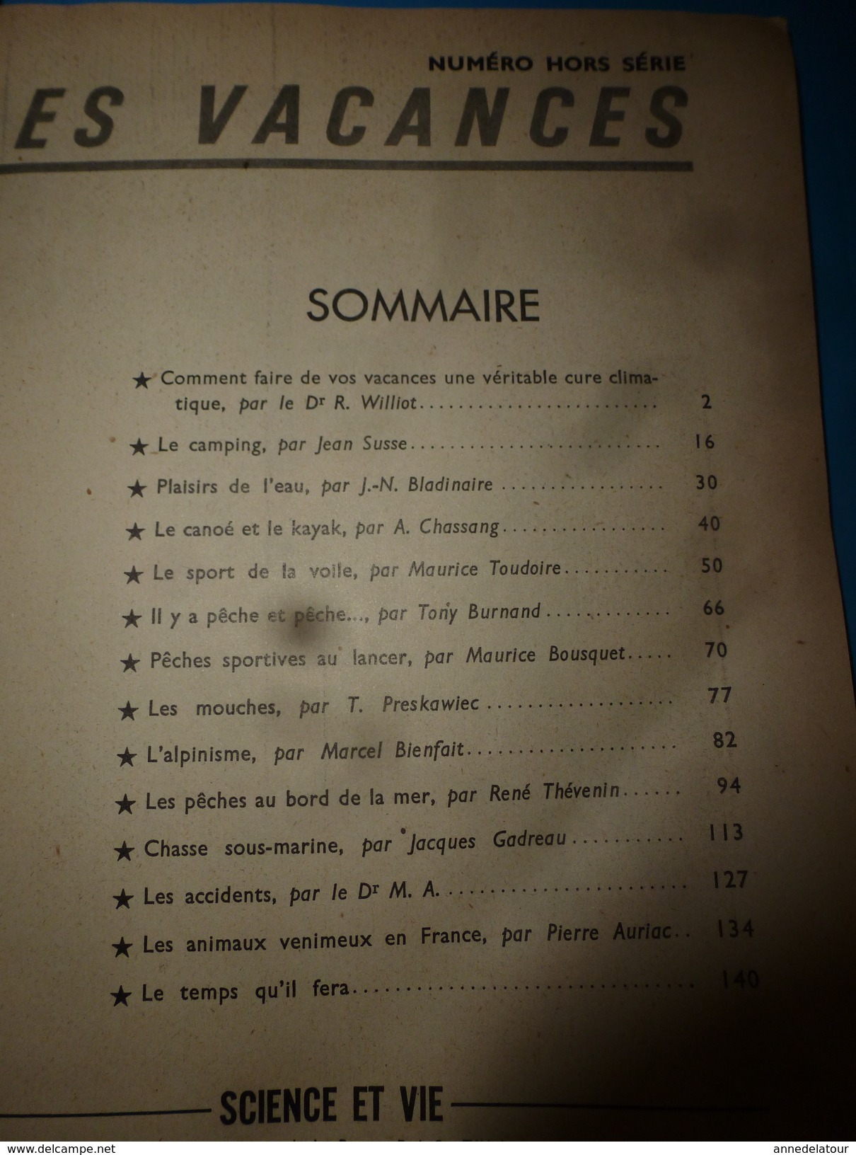 1954 SCIENCE Et VIE N° HORS-SERIE  Sur LES VACANCES - Ciencia