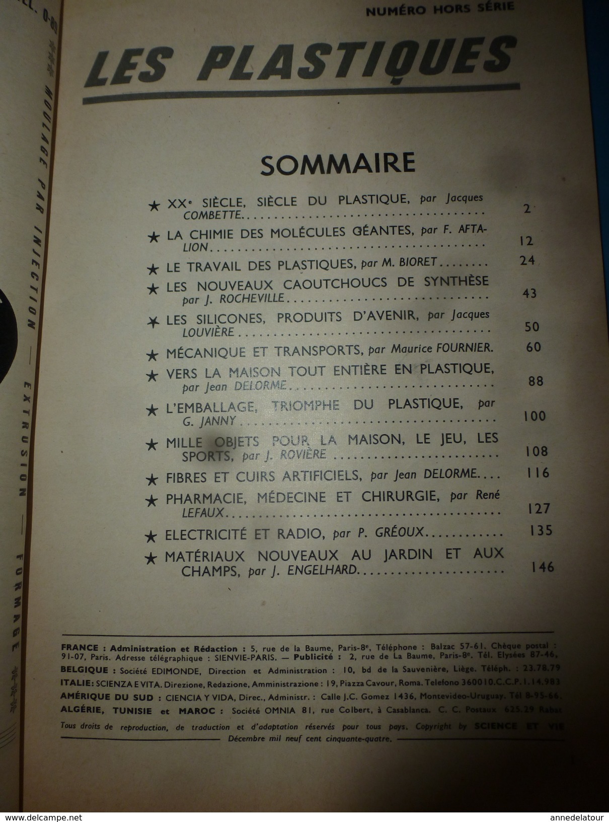 1954 SCIENCE Et VIE N° HORS-SERIE  Sur L'extrordinaire Avenir De MATIERES PLASTIQUES - Ciencia