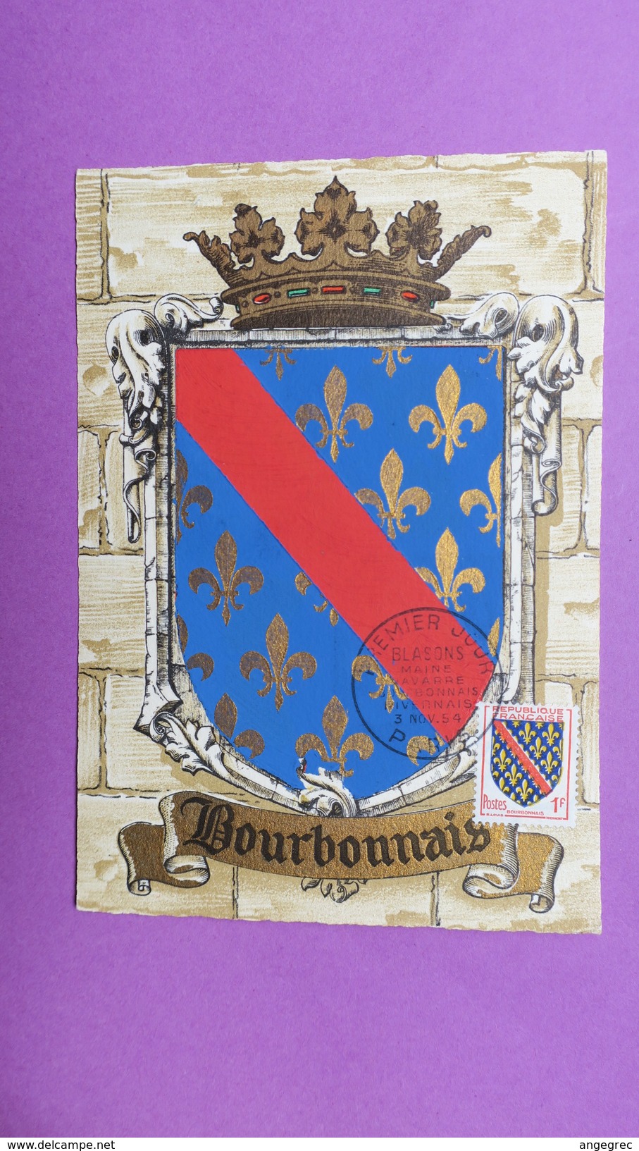 Carte-Maximum N°  1002  Armoiries De Provinces  " Bourbonnais  "   1954 -  Voir Le Dos +1 Timbres +1 Cachets - 1950-1959