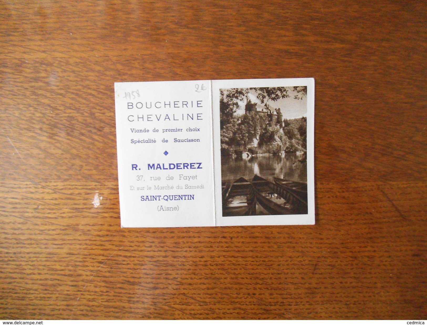 SAINT-QUENTIN R. MALDEREZ BOUCHERIE CHEVALINE 37 RUE DE FAYET CALENDRIER 1958 - Petit Format : 1941-60