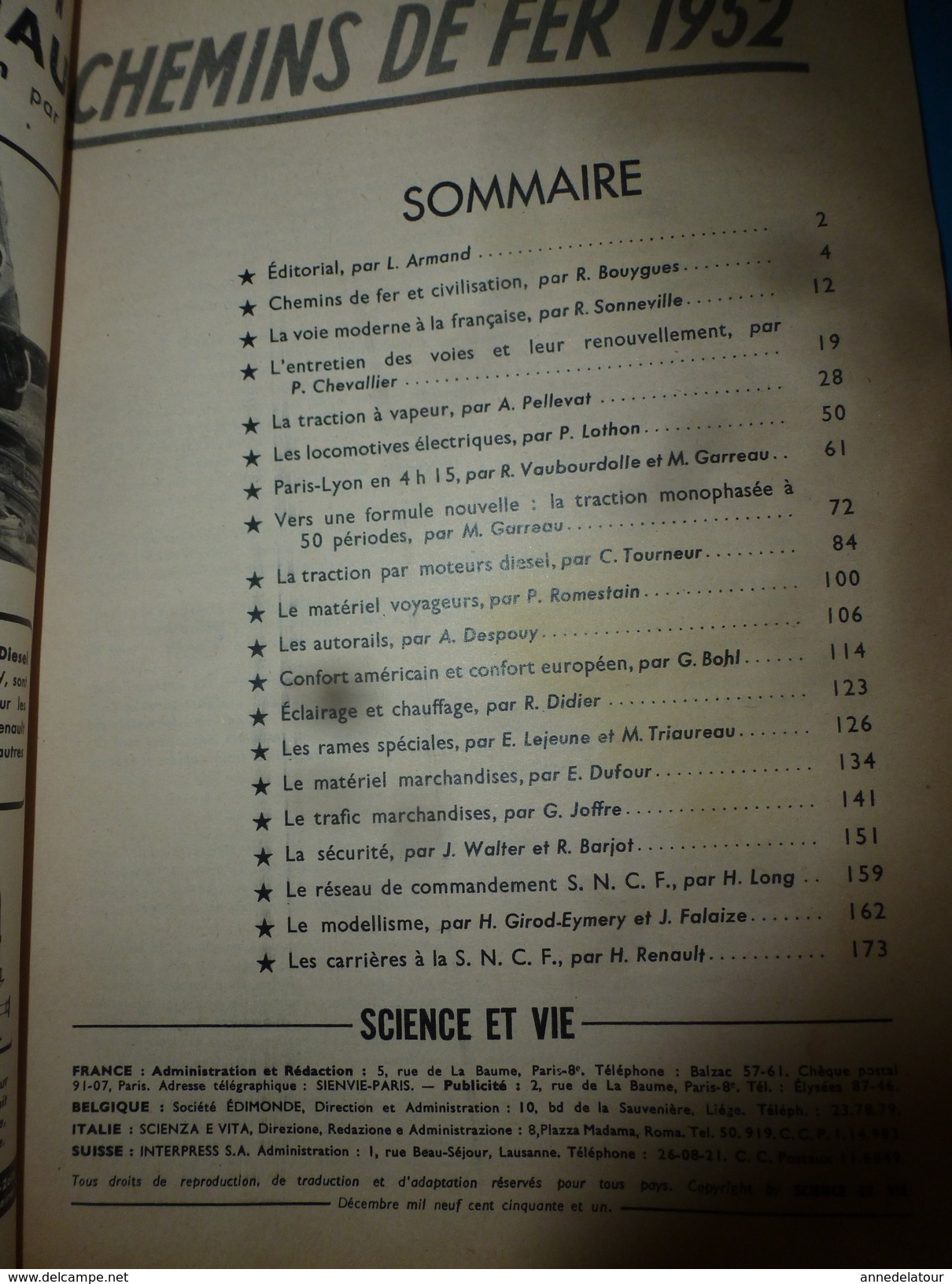 1952 SCIENCE Et VIE N° HORS-SERIE  Sur CHEMINS DE FER Et Les Carrières à La SNCF - Wissenschaft