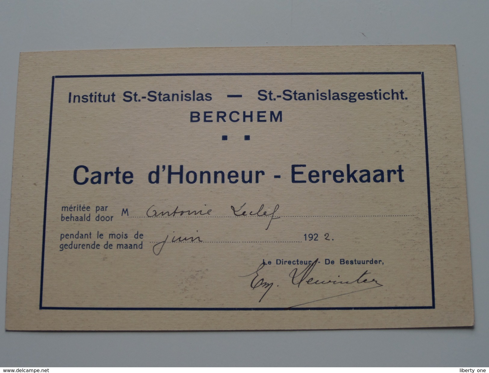 St. STANISLAS Instituut / Gesticht BERCHEM ( Leclef ) Anno 1922 ( Carte D'Honneur - Eerekaart ) PK : Rome / Italy !! - Schools