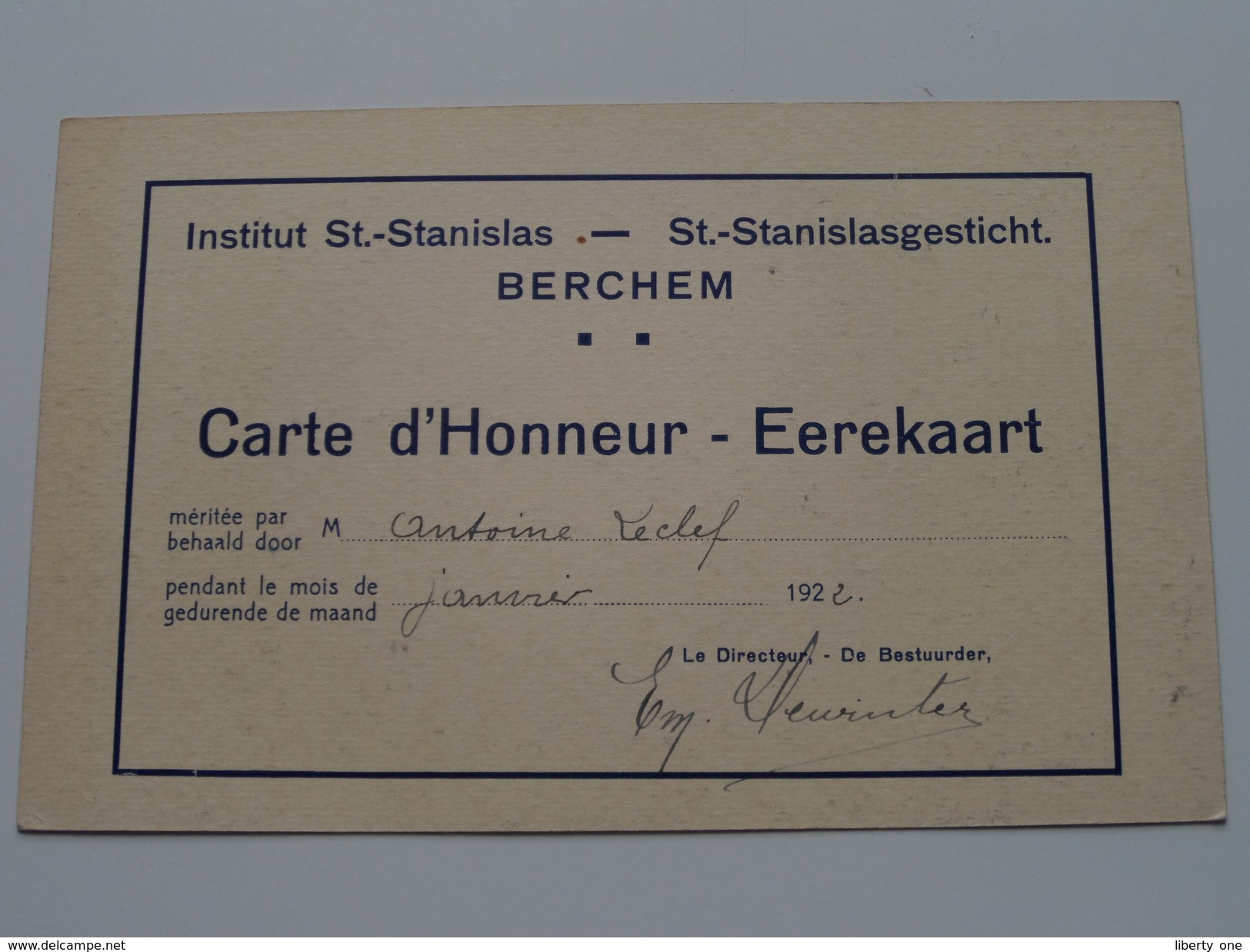 St. STANISLAS Instituut / Gesticht BERCHEM ( Leclef ) Anno 1922 ( Carte D'Honneur - Eerekaart ) PK Rome / Italy ! - Ecoles