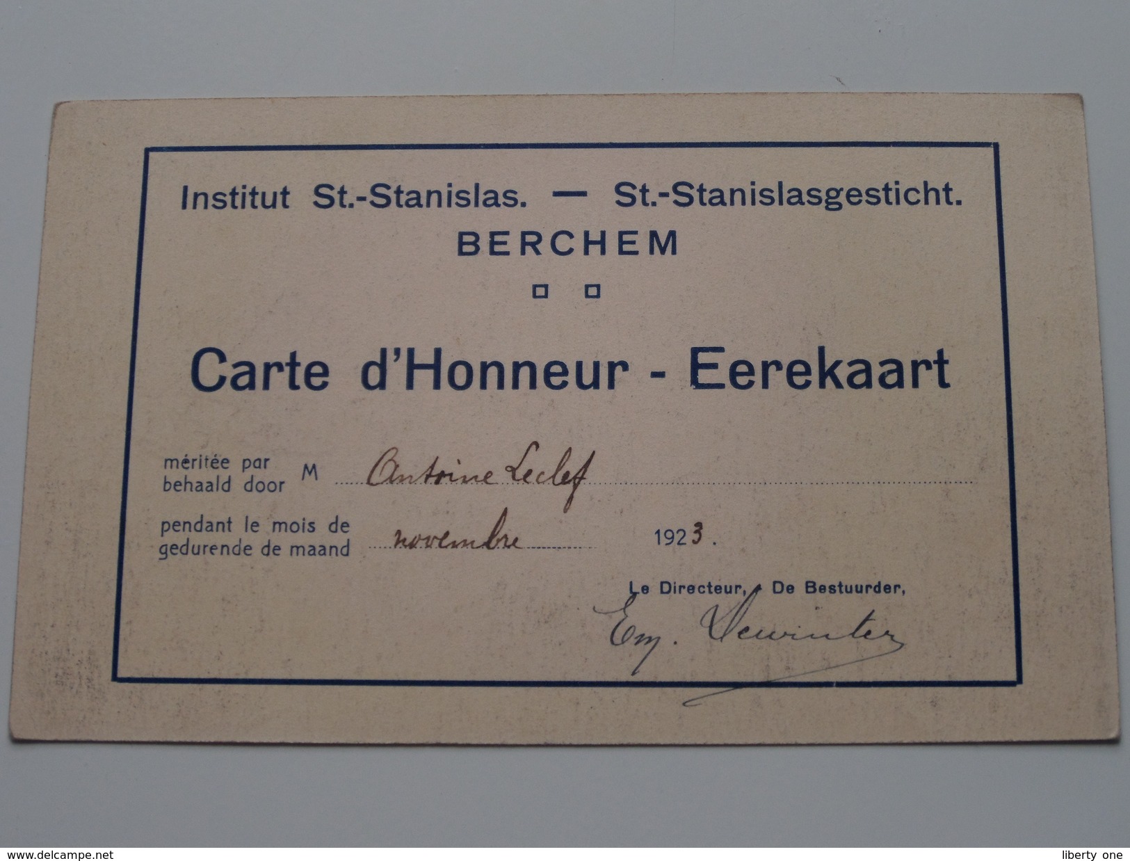 St. STANISLAS Instituut / Gesticht BERCHEM ( Leclef ) Anno 1923 ( Carte D'Honneur - Eerekaart ) PK Athene / Greece ! - Ecoles