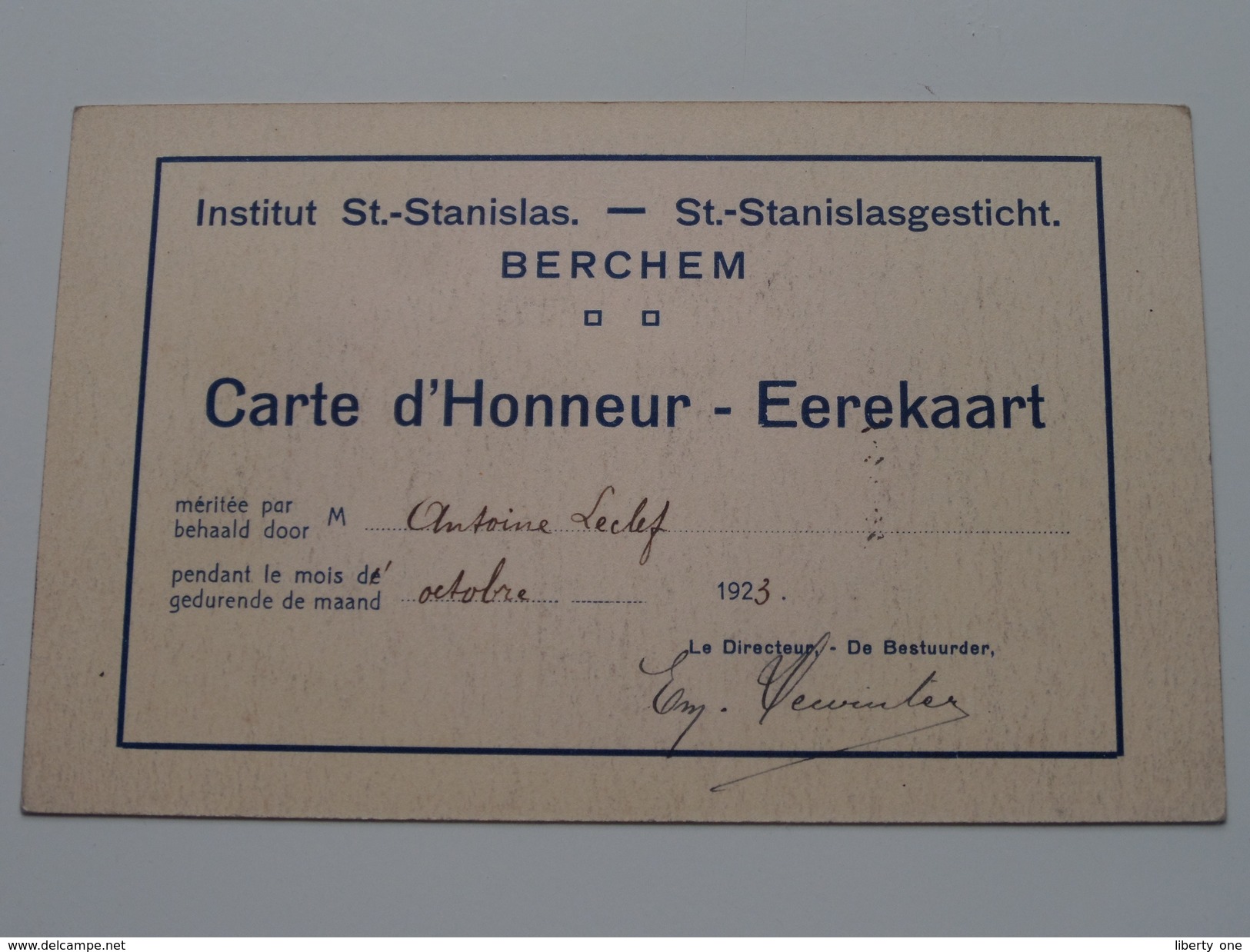 St. STANISLAS Instituut / Gesticht BERCHEM ( Leclef ) Anno 1923 ( Carte D'Honneur - Eerekaart ) PK Athene / Greece ! - Ecoles