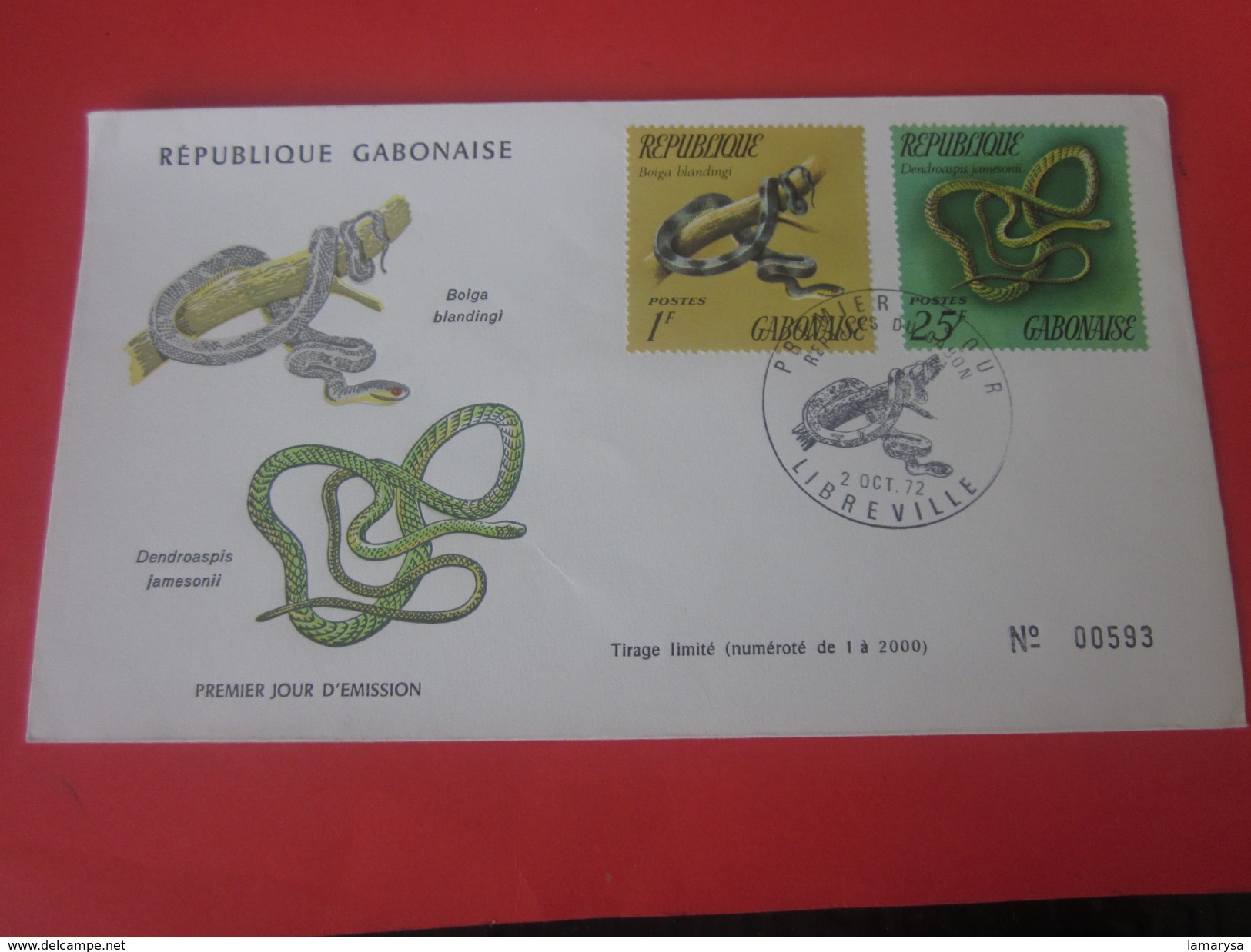 Reptiles  Libreville Gabon Lettre Premier Jour 1er Jour D'émission FDC First Day Cover Marcophilie   1972 - Gabun (1960-...)