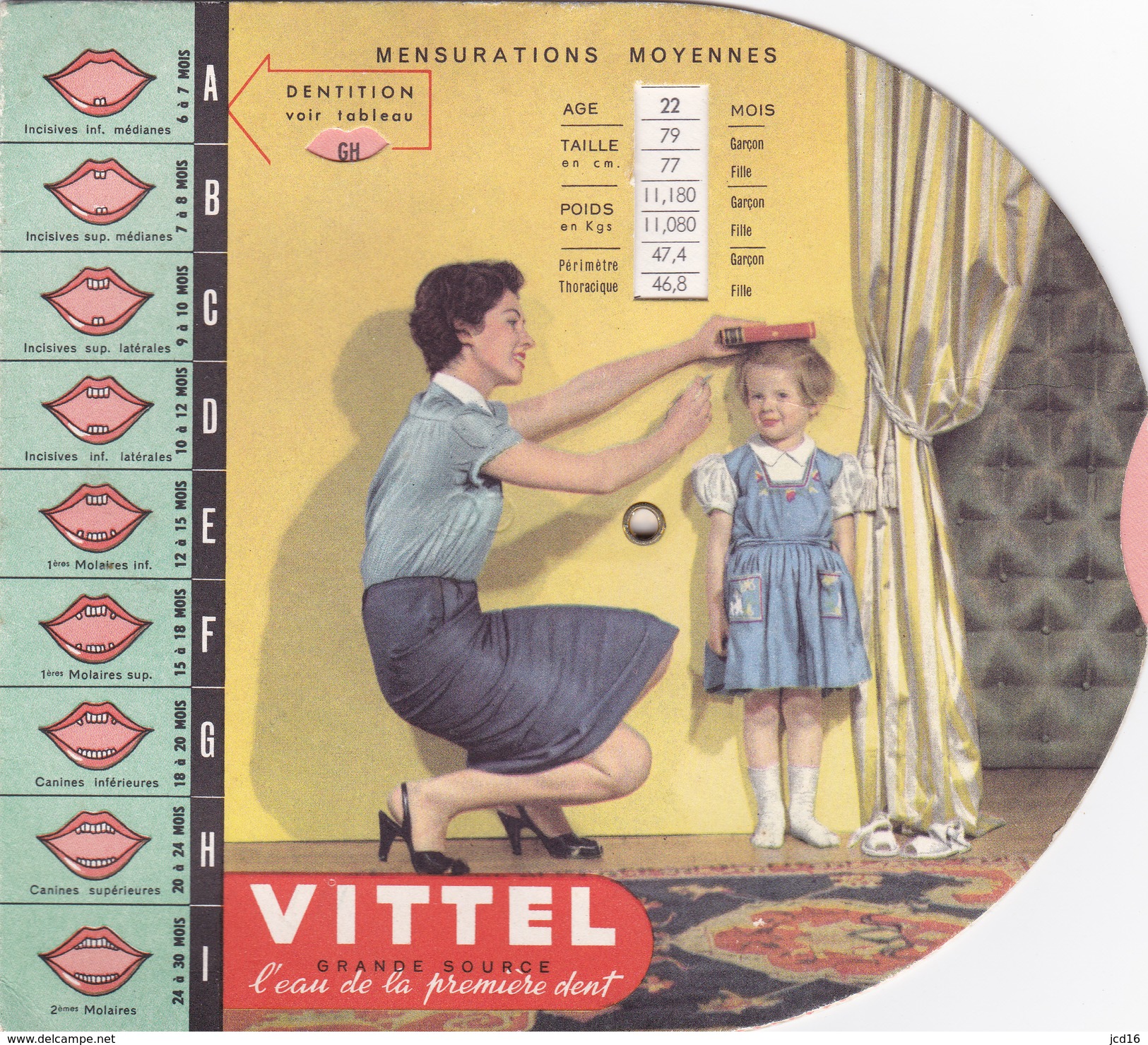 Disque à Roulette VITTEL Grande Source Poids Et Taille Enfant "l'eau De La Première Dent" TRES RARE - Pubblicitari