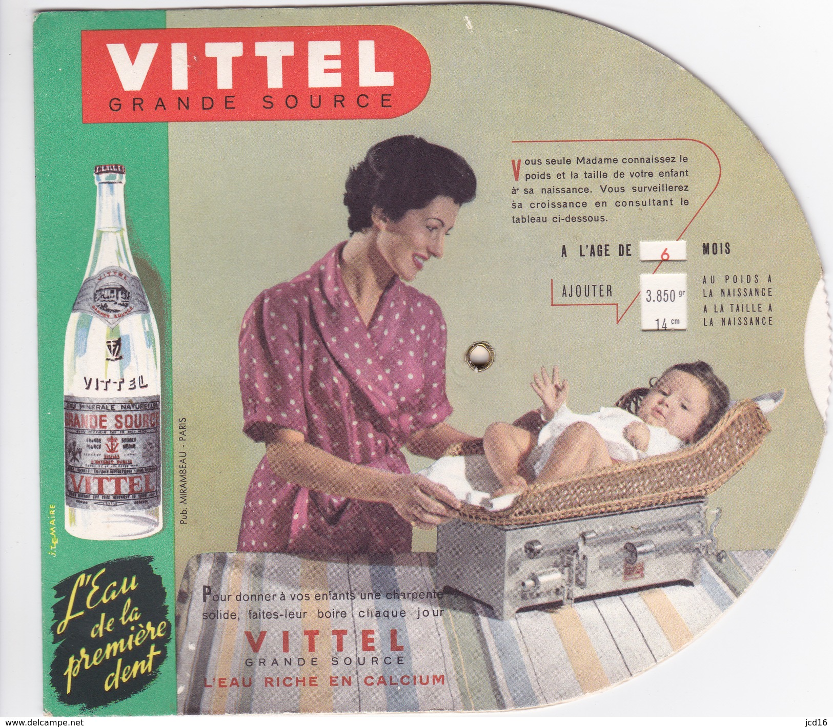 Disque à Roulette VITTEL Grande Source Poids Et Taille Enfant "l'eau De La Première Dent" TRES RARE - Pubblicitari