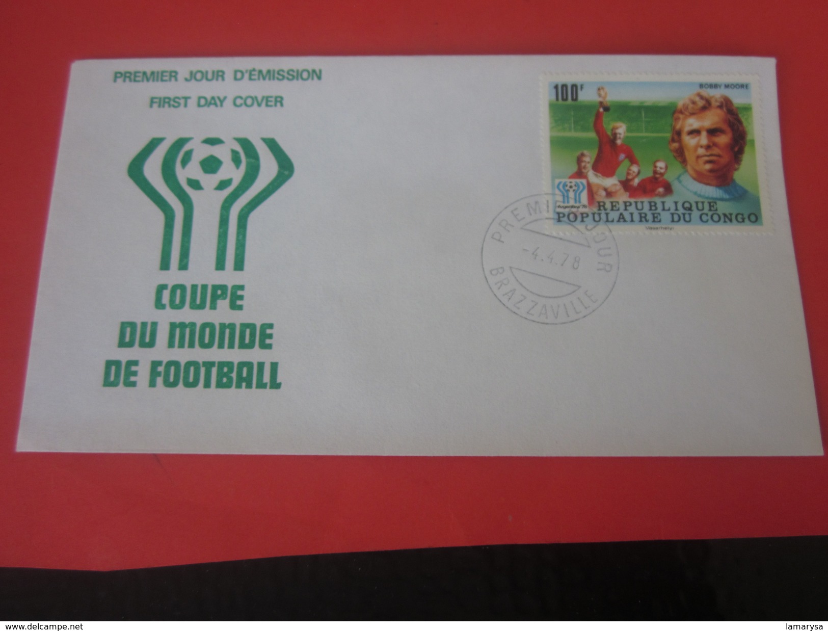 Bobby Moore Rép Congo  Premier Jour 1er Jour D'émission FDC First Day Cover Marcophilie Coupe Monde Football 78 - FDC