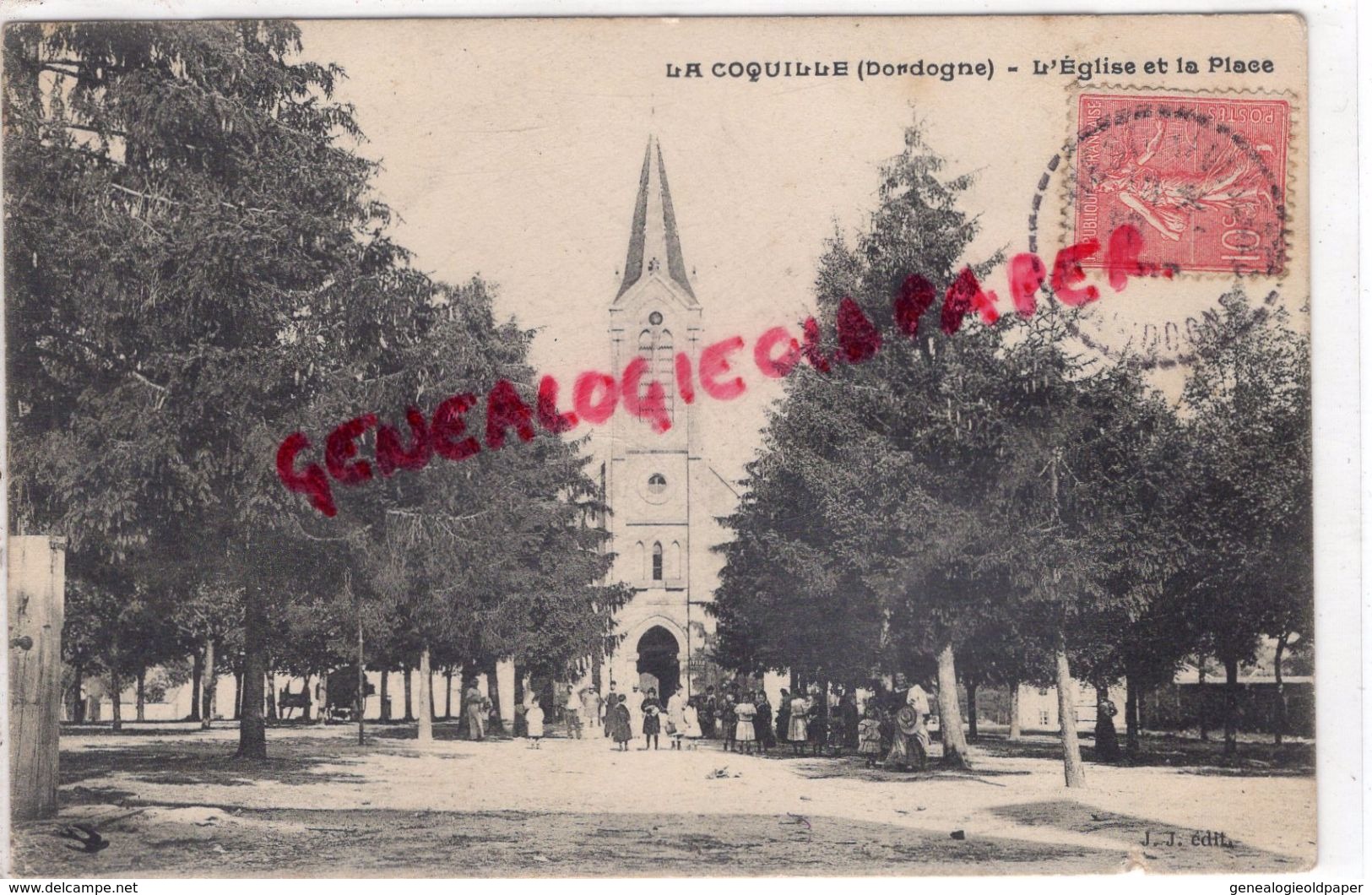 24 - LA COQUILLE - L' EGLISE ET LA PLACE   1907 - Autres & Non Classés