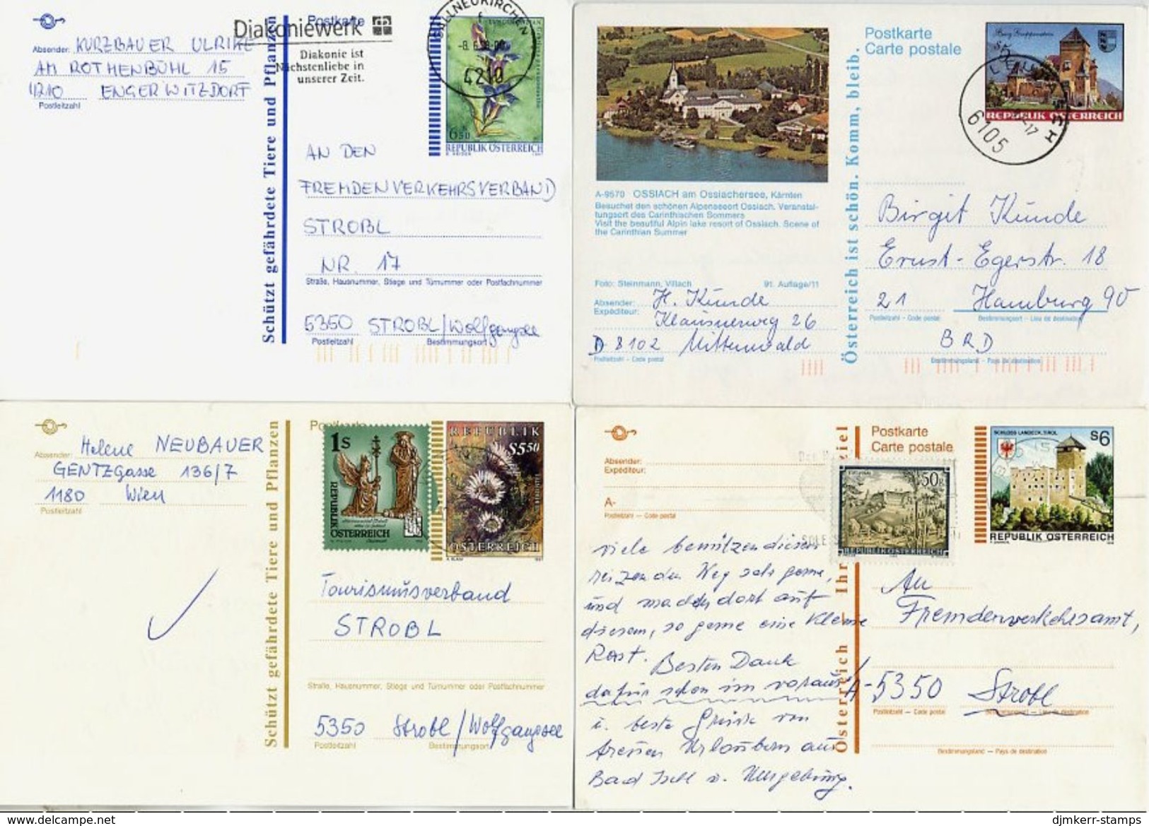 AUSTRIA 1987-97 Four Postally Used Stationery Cards. - Sonstige & Ohne Zuordnung