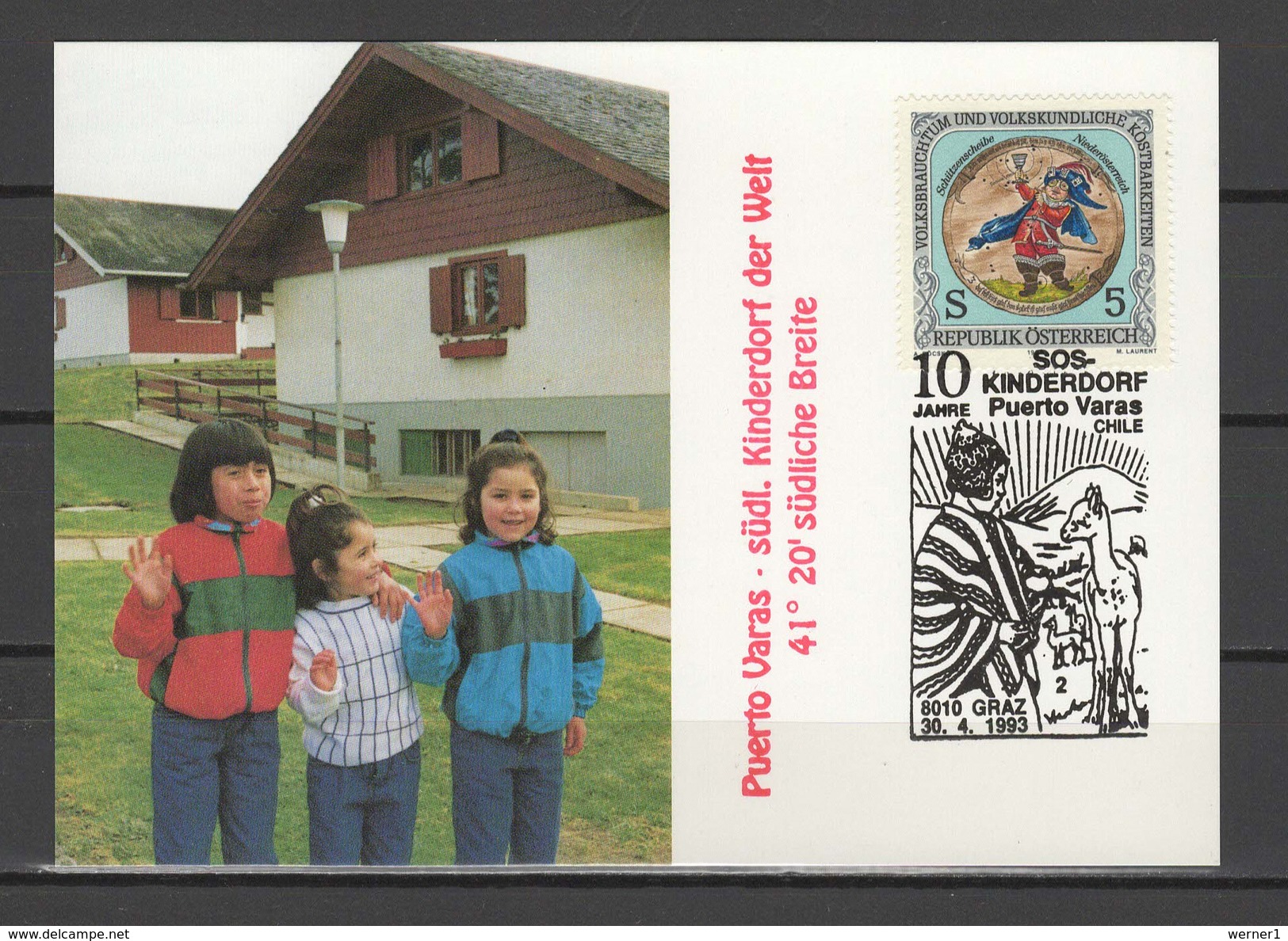 Austria 1993 SOS Children Village In Puerto Varas / Chile Commemorative Postcard - Sonstige & Ohne Zuordnung