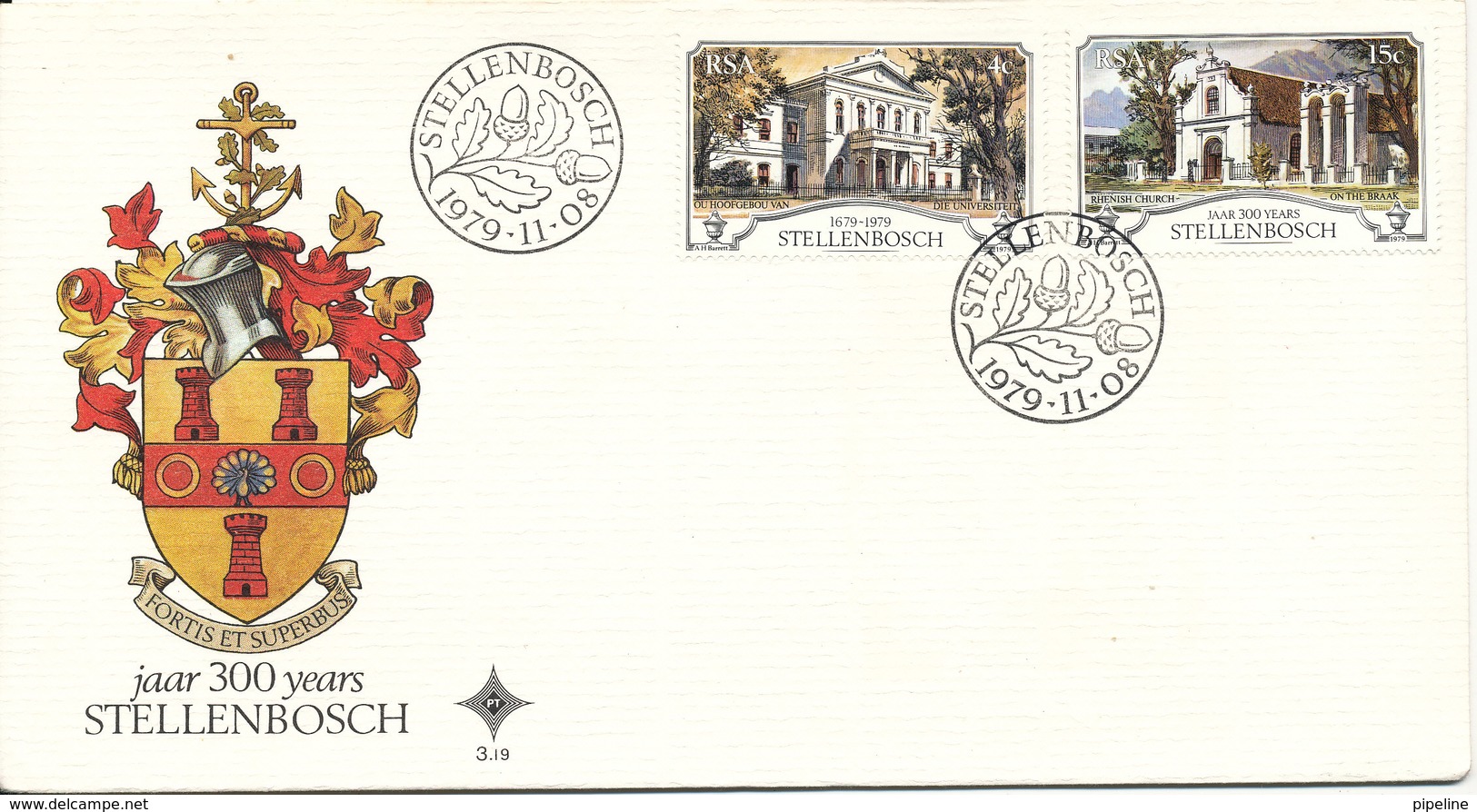 South Africa RSA FDC Stellenbosh 300th Anniversary 8-11-1979 With Cachet - FDC