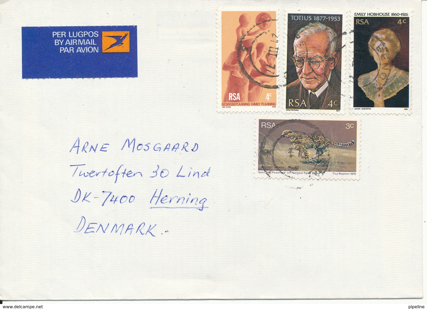 South Africa RSA Air Mail Cover Sent To Denmark 21-3-1977 - Covers & Documents