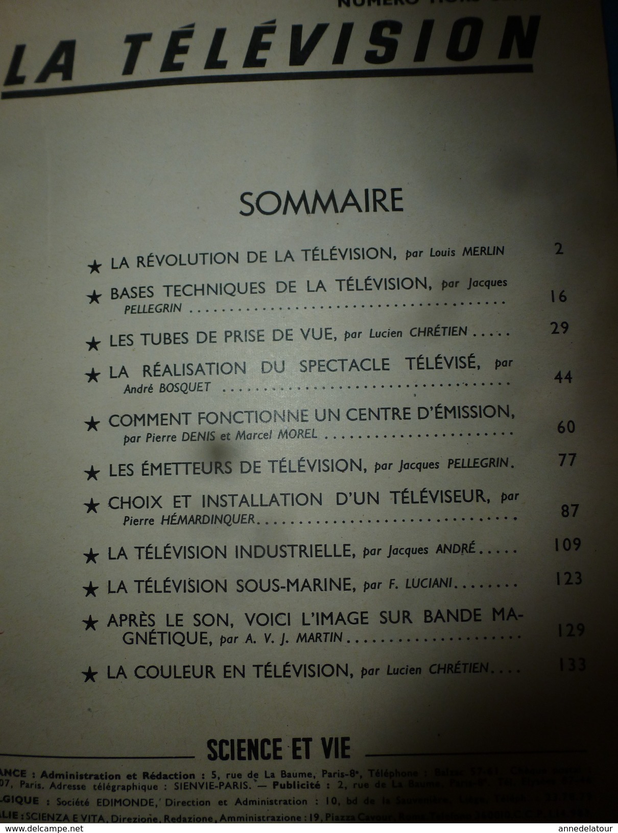 1952 SCIENCE Et VIE N° HORS-SERIE  Sur LA TELEVISION; Bases Techniques; Télé Sous-marine;La Couleur;etc - Ciencia