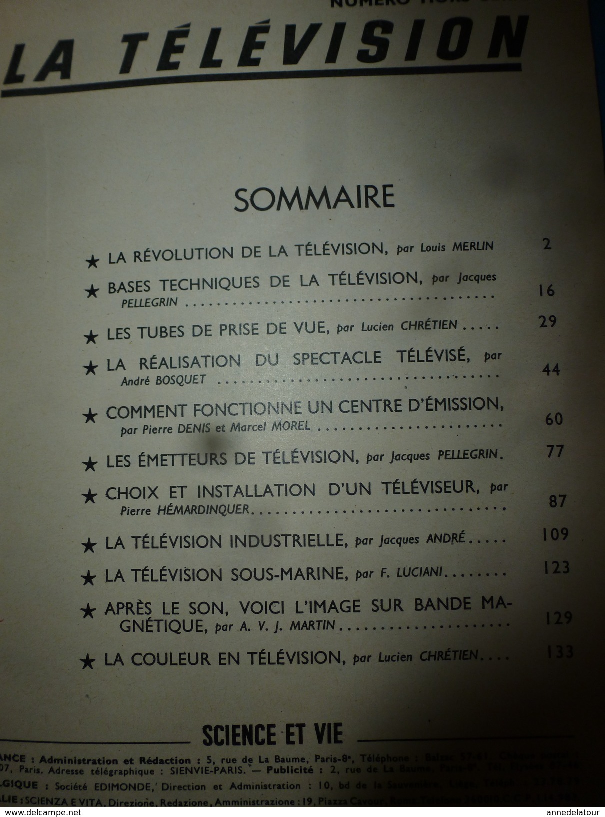 1952 SCIENCE Et VIE N° HORS-SERIE  Sur LA TELEVISION; Bases Techniques; Télé Sous-marine;La Couleur;etc - Science