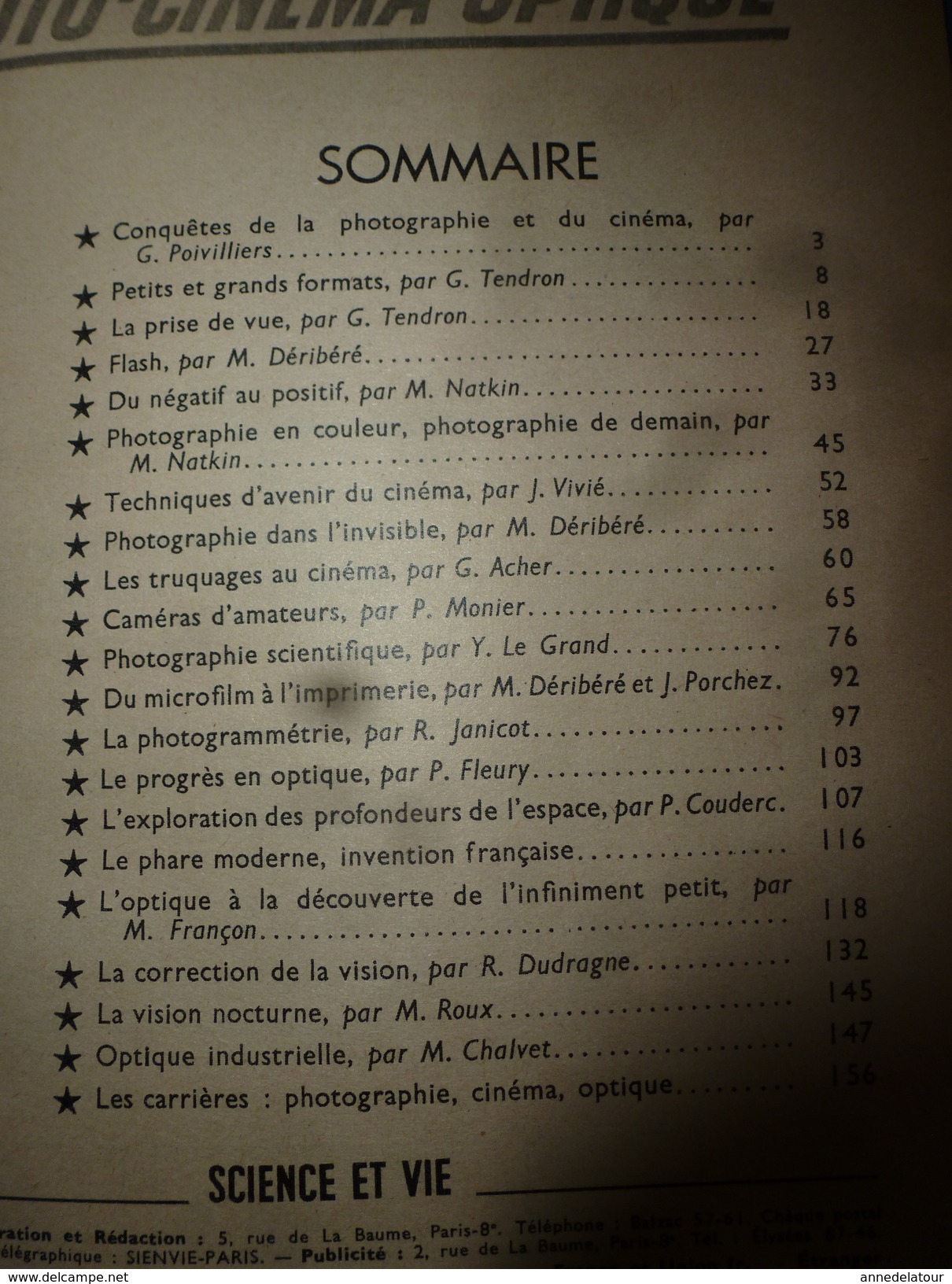 1952 SCIENCE Et VIE N° HORS-SERIE  Sur PHOTO-CINEMA-OPTIQUE ;photo Dans L'invisible;Trucages;Les Carrières;etc - Ciencia