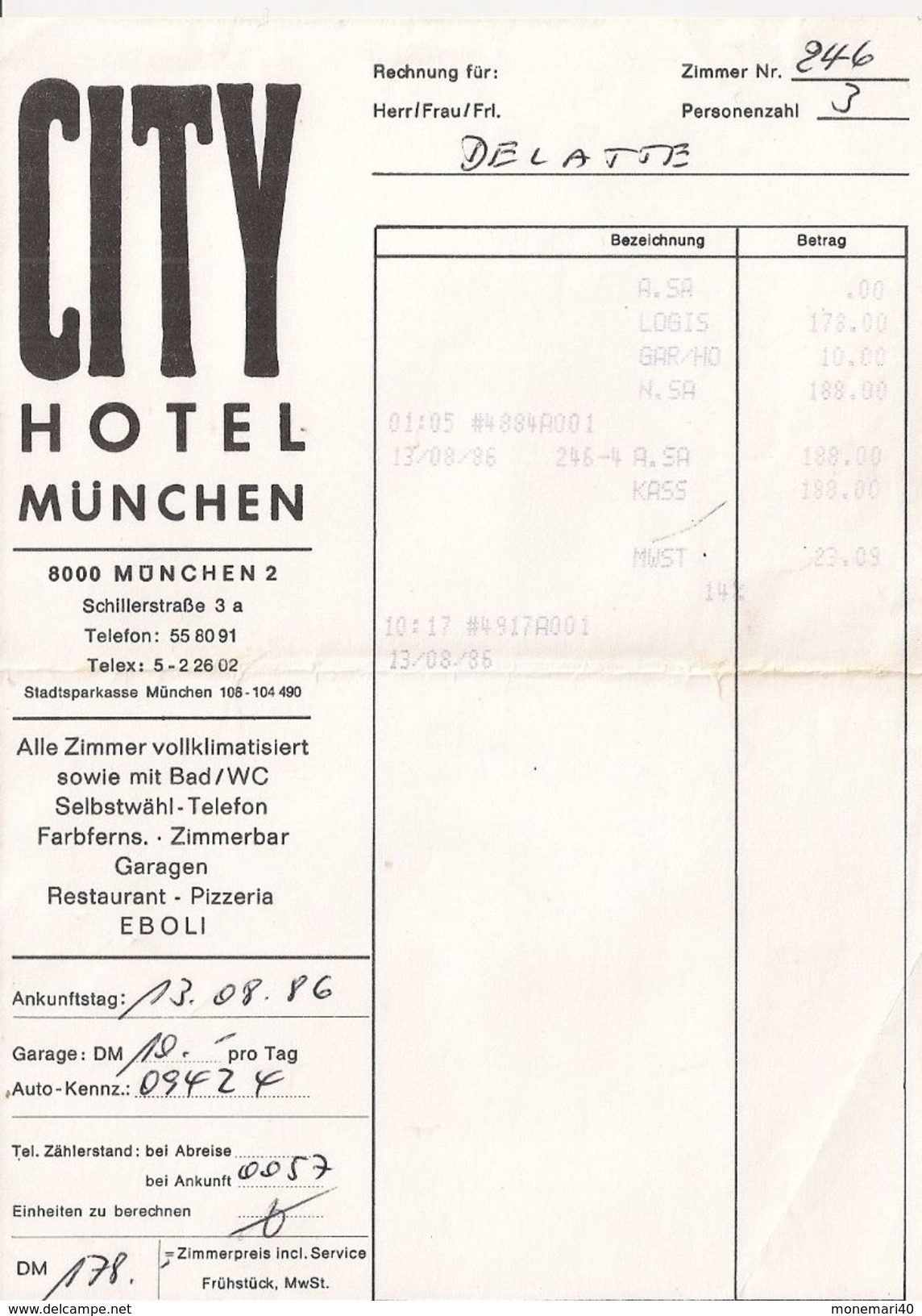 CITY - HOTEL, MUNICH - (Note D'hotel - 1986) - 1950 - ...