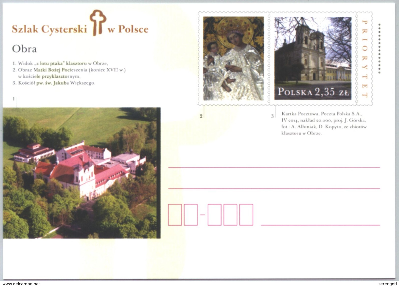 Polen GS 'Zisterzienserkloster Obra' / Poland P.c. 'Obra Cistercian Abbey' **/MNH 2014 - Klöster