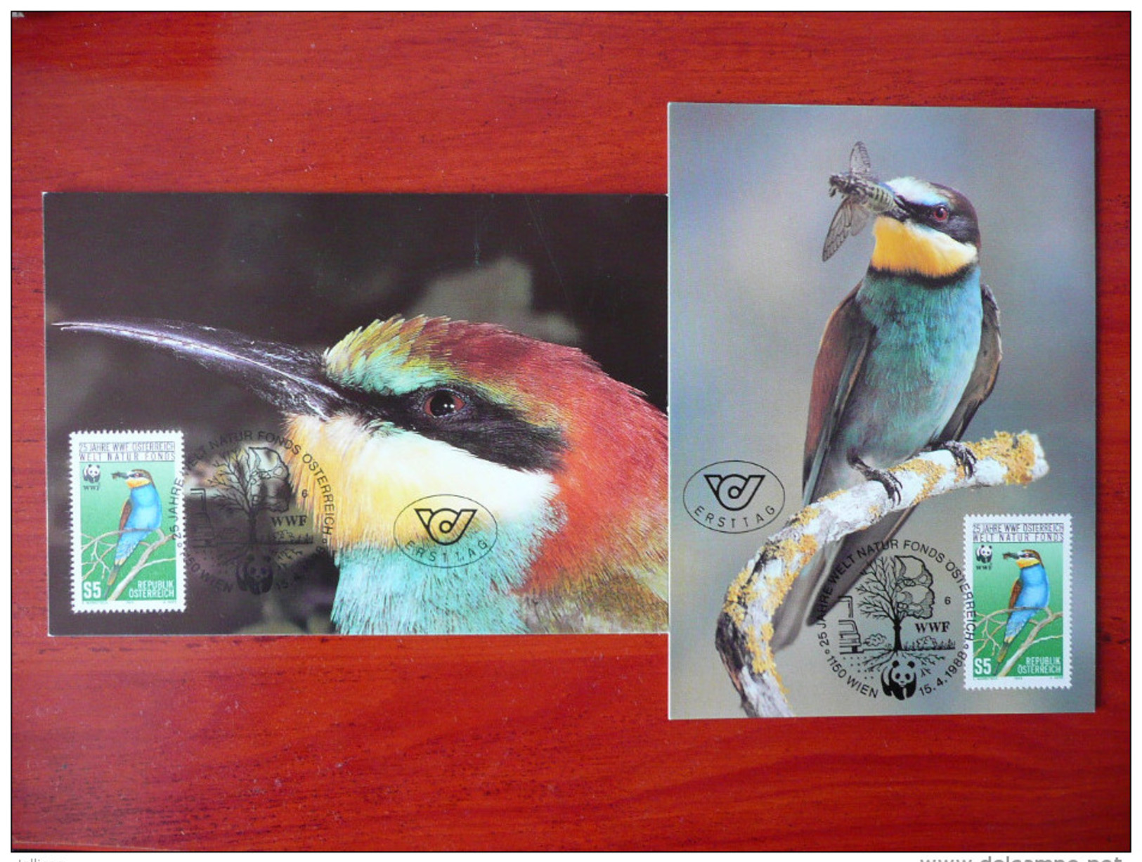 WWF Österreich Austria Bienenfresser Bee-eater 1988 2 MC CM MK Carte Maximum Maximumkarte Maxicard - Maximumkarten