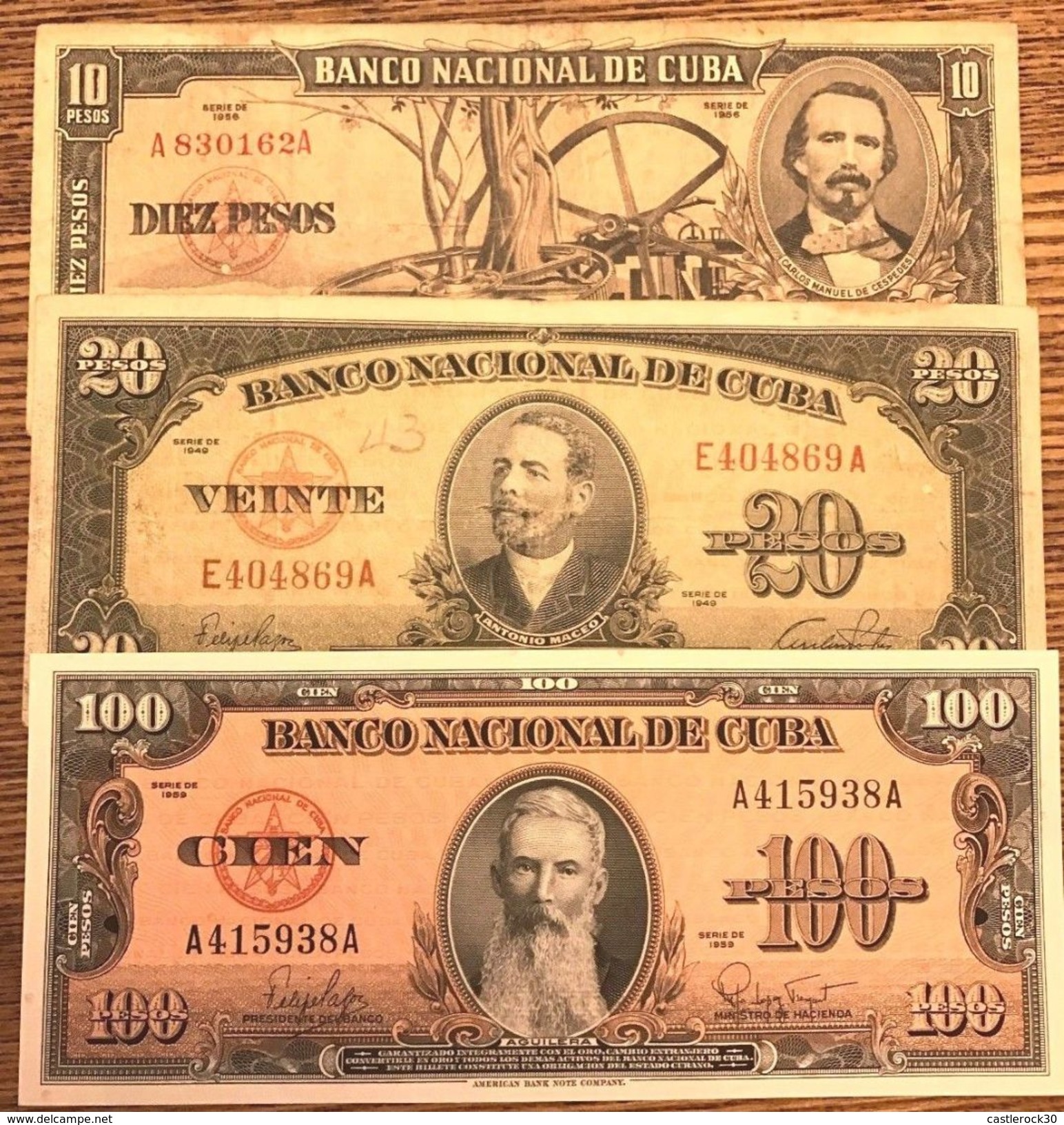 C) CUBA-CARIBEAN BANK NOTES 3 PCS, 10+20+100 (1949,1956,1960) - Cuba