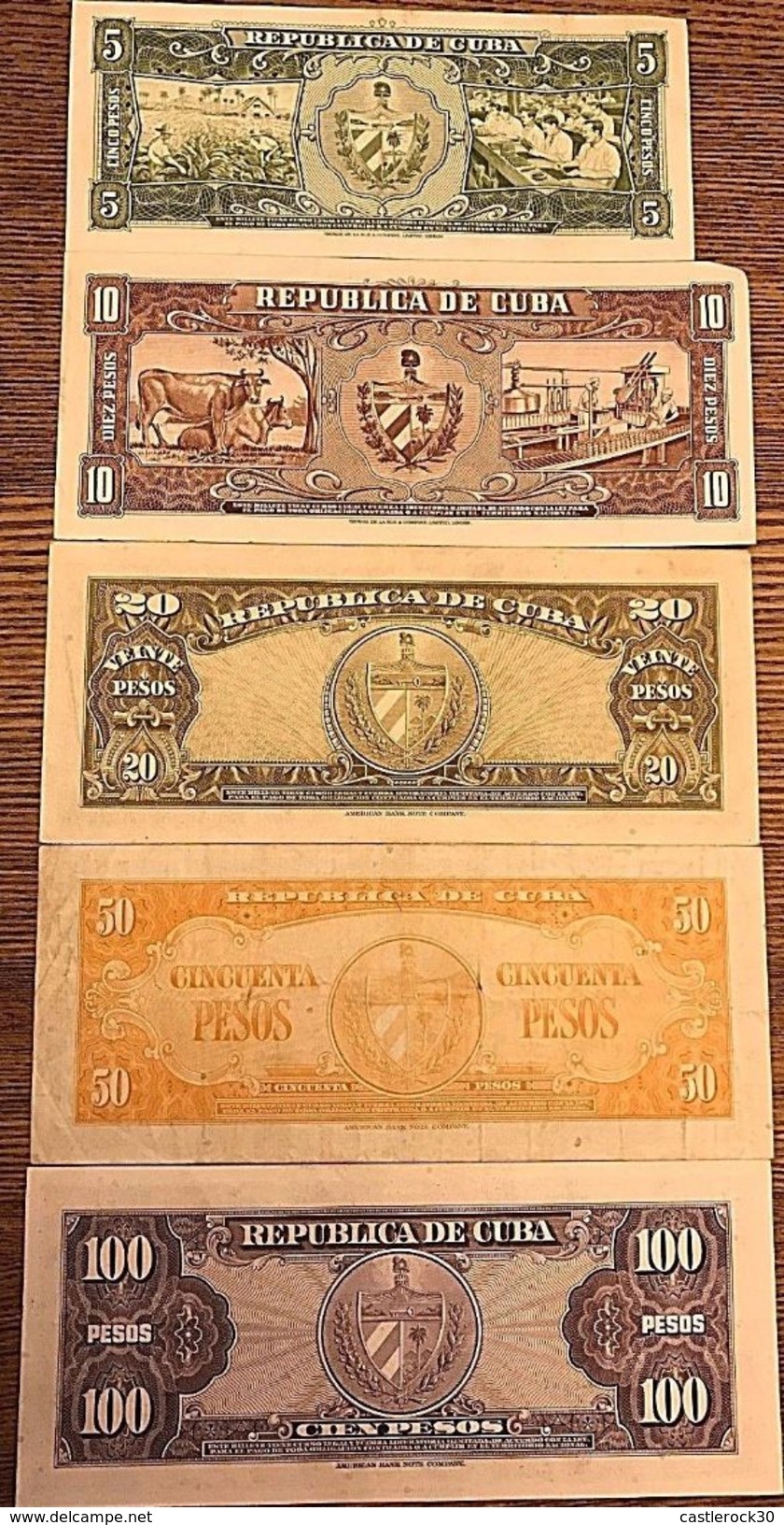 C) CUBA-CARIBBEAN BANK NOTES 5PC 5+10+20+50+100 (1950,1959,1960) - Cuba