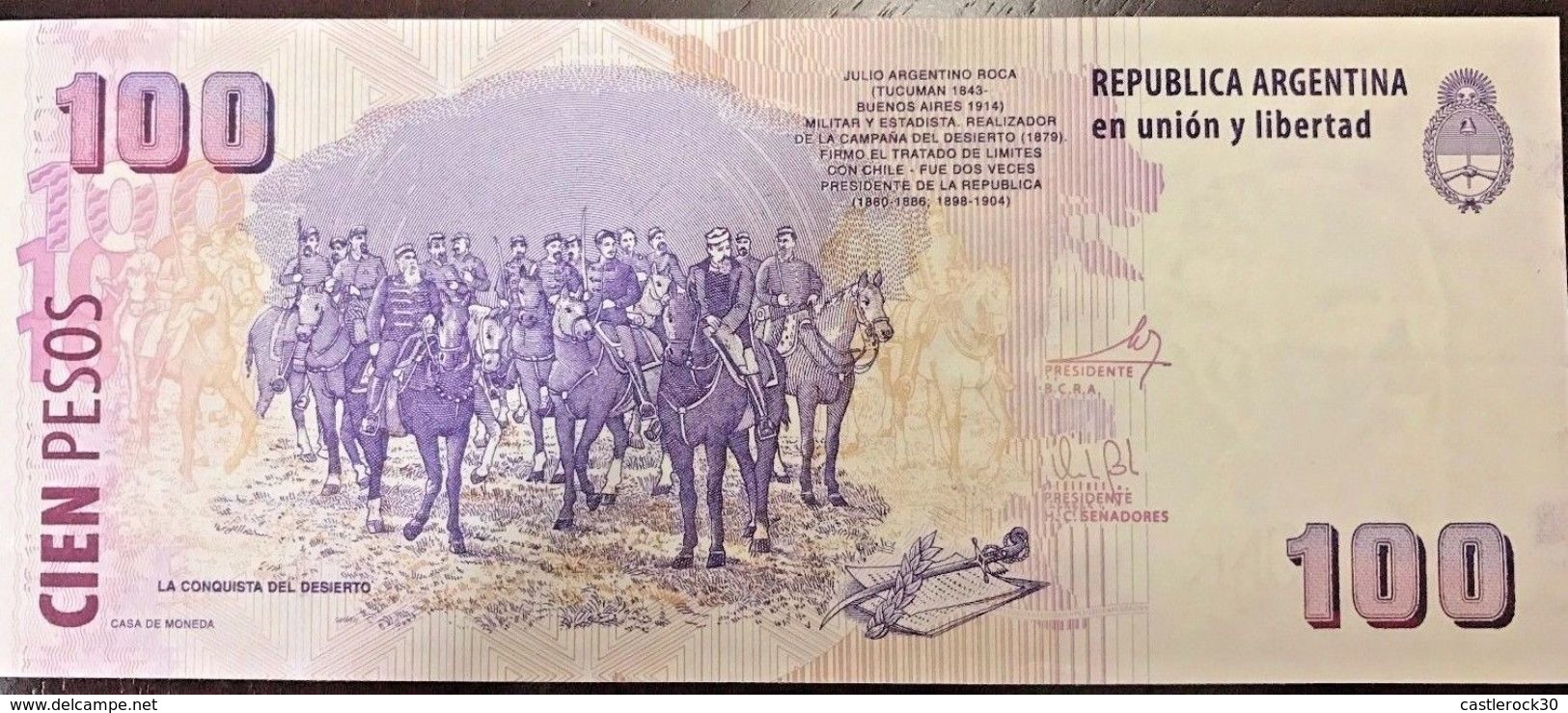 C) ARGENTINA BANK NOTE 100 PESOS UNC ND(2011) JULIO ARGENTINO ROCA - Argentina