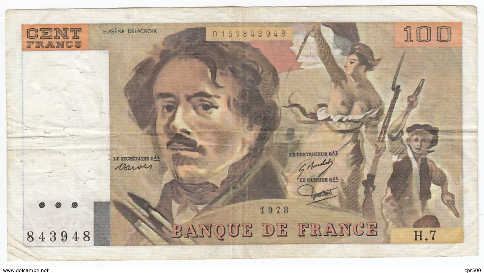 100 Francs Delacroix Type 1978, F69.1D, P154,1978, H.7, TB - 100 F 1978-1995 ''Delacroix''