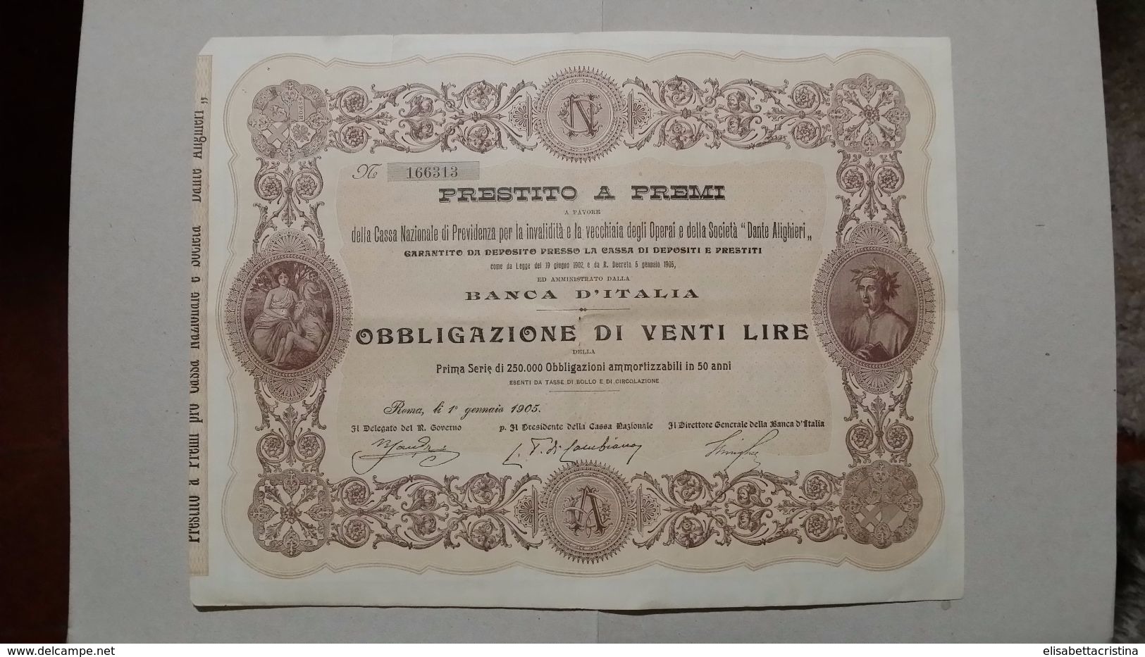 Obbligazioni Da 20 Lire Banca D'Italia 1905 - Bank & Versicherung
