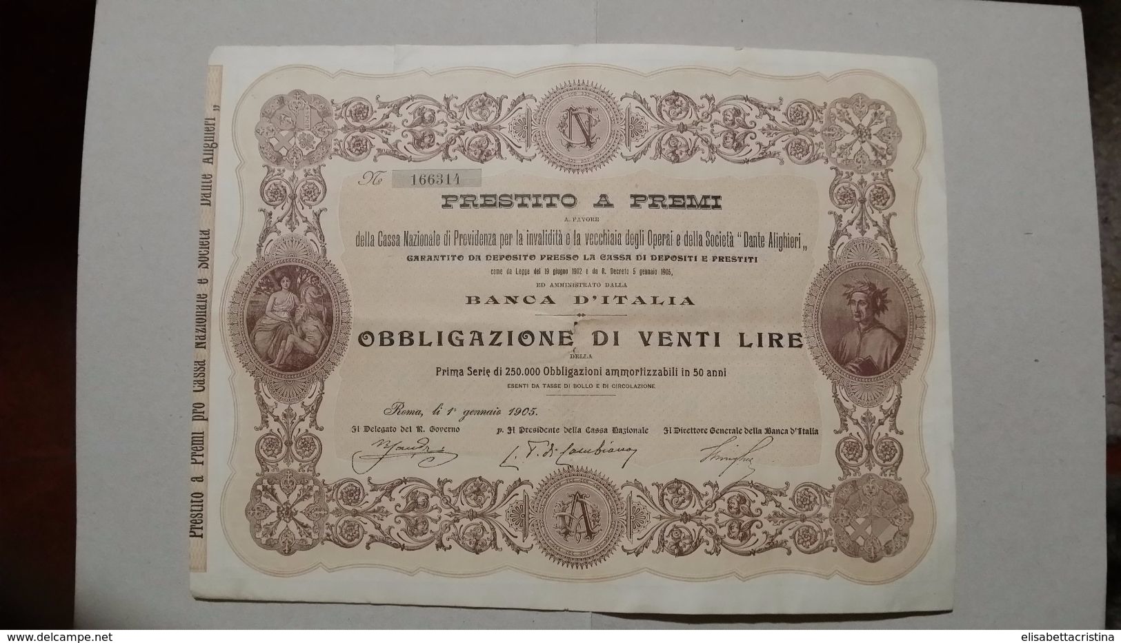 Obbligazioni Da 20 Lire Banca D'Italia 1905 - Banca & Assicurazione