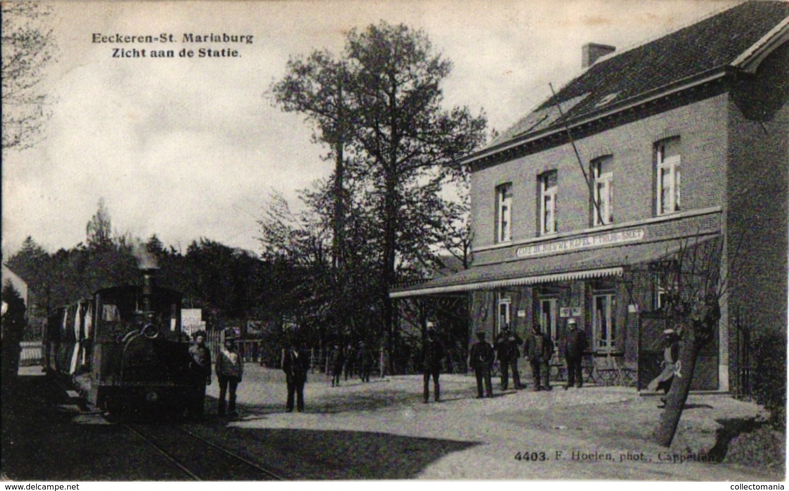 1 PC  Eekeren Eeckeren-St Mariaburg Zicht Aan De Statie  STOOMTRAM  Tram à Vapeur  Café De Nieuwe Kapel Thijs  1909 - Autres & Non Classés