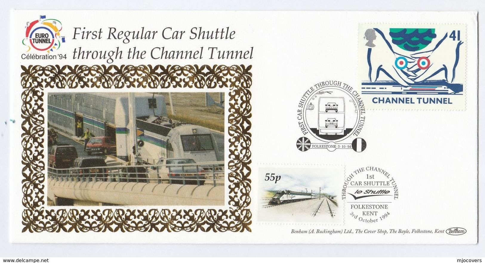 1994 Eurostar TRAIN CARRIED 1st CAR SHUTTLE Service CHANNEL TUNNEL Railway FOLKESTONE GB Cover Stamps Cars Event - Cars