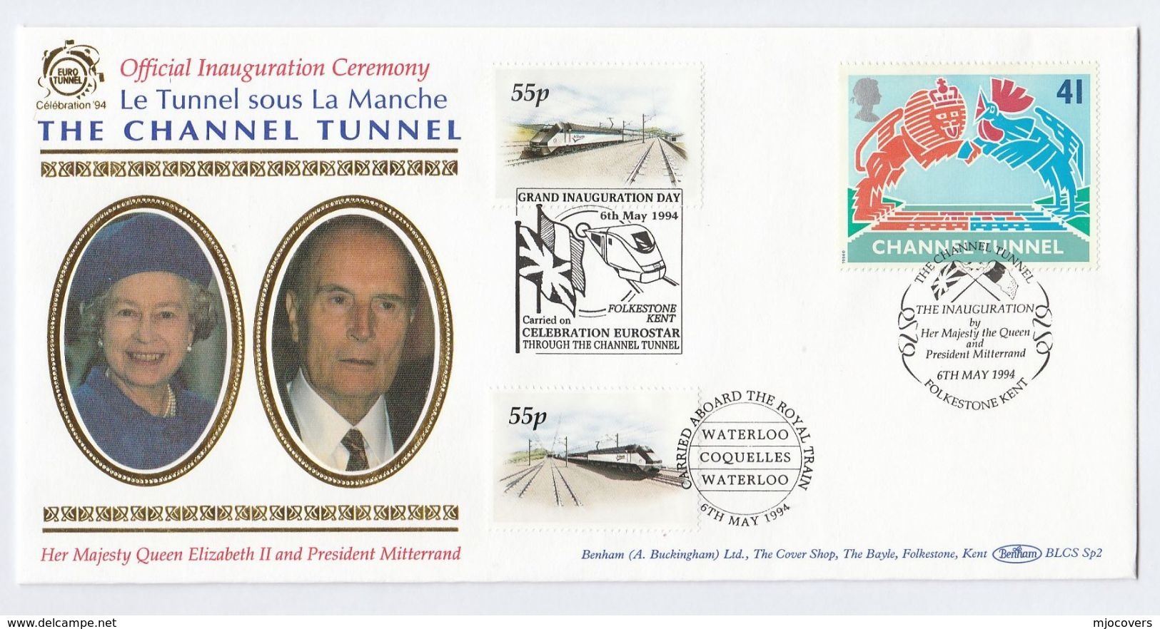 1994 CARRIED By ROYAL TRAIN EUROSTAR  Visit QUEEN ELIZABETH PRESIDENT MITTERRAND Railway Royalty  Stamps Cover - Trains