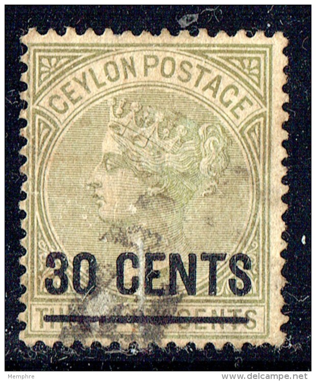 Victoria 30 Cents Overprint On 36 Cents SG 191 Used - Ceylon (...-1947)