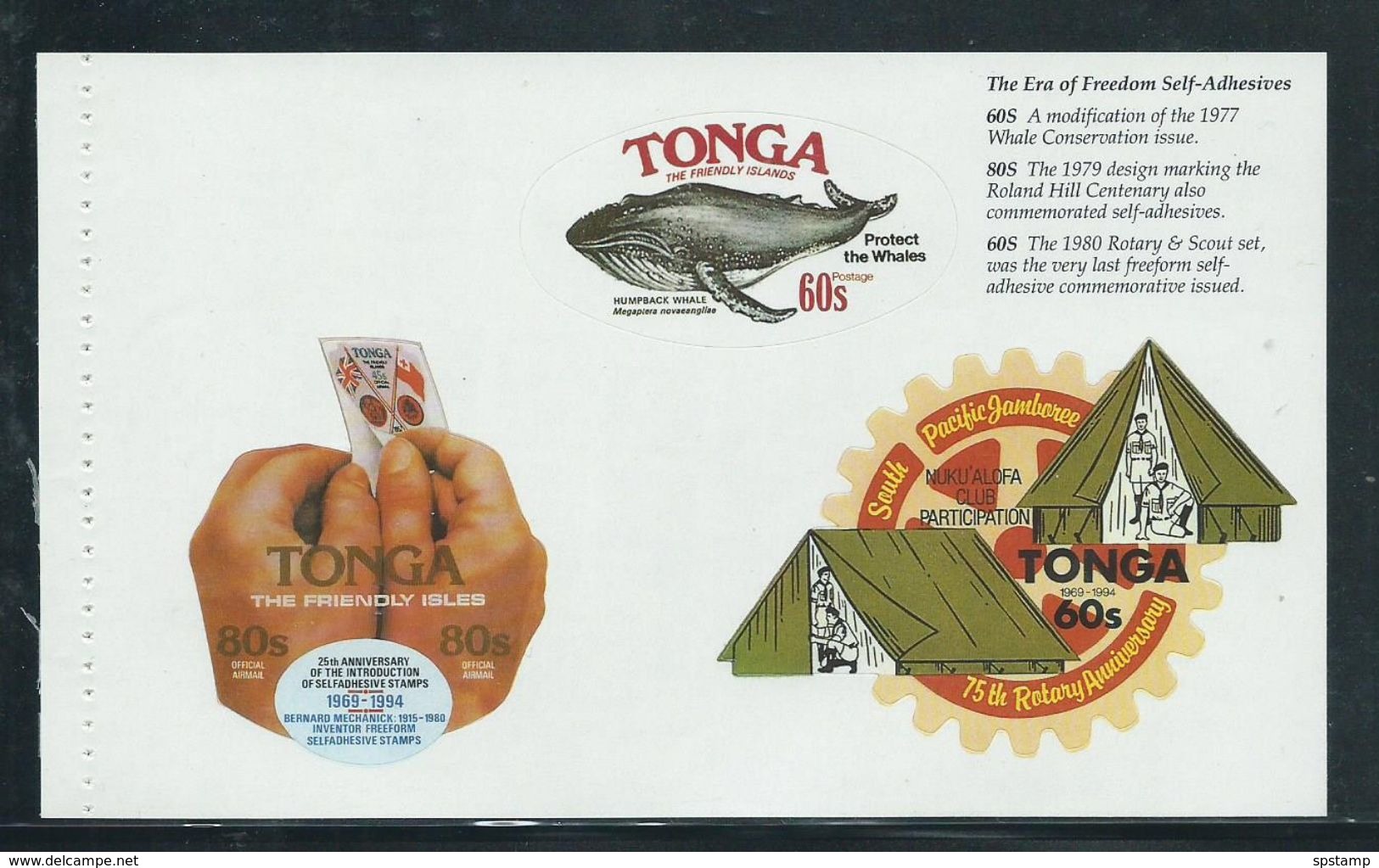 Tonga 1994 Self Adhesive Stamps Anniversary Booklet Pane Of 3 Imperforates MNH - Tonga (1970-...)