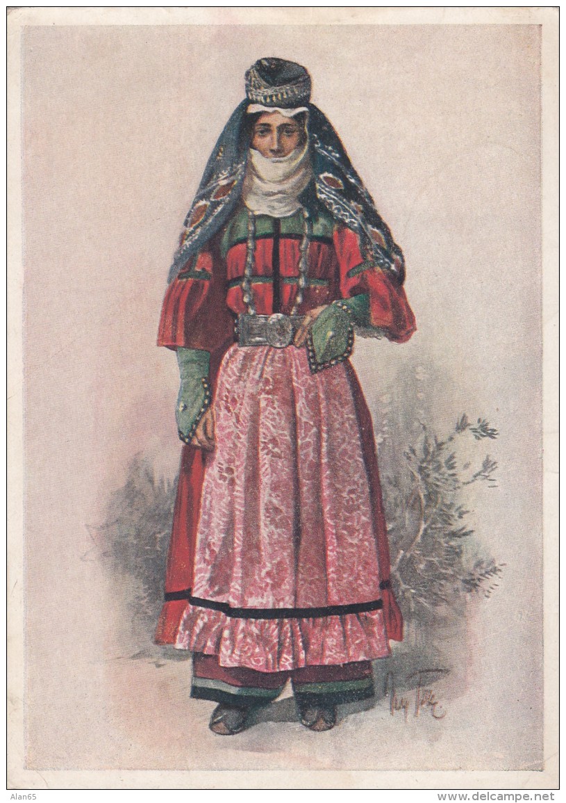 Caucasus Caucasian Ethnic Fashion Artist Image Woman, C1930s Vintage Postcard - Fashion