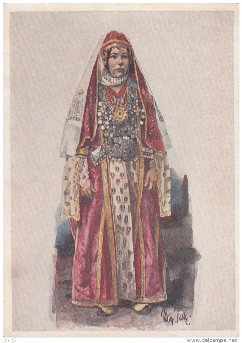 Caucasus Caucasian Ethnic Fashion Artist Image Woman In Dress, C1930s Vintage Postcard - Fashion