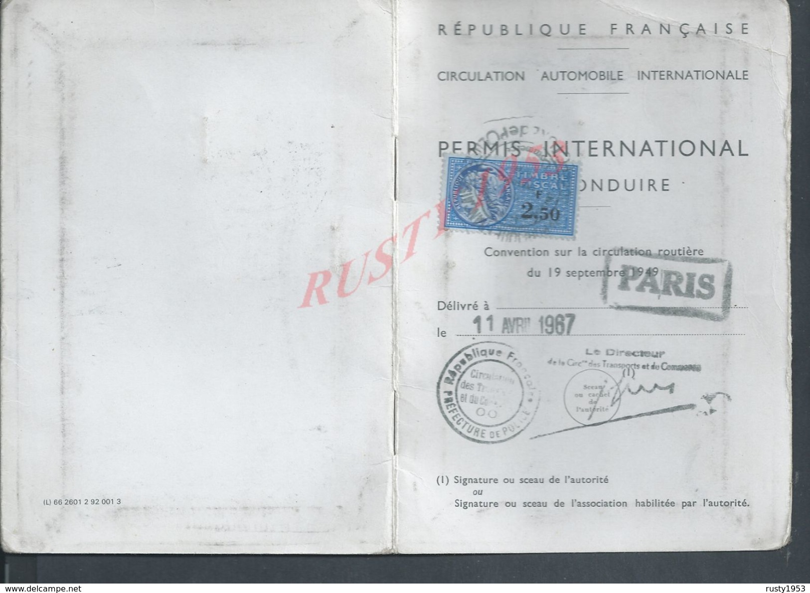 ANCIEN PERMIS INTERNATIONAL DE CONDUIRE PARIS 1957 : - Autres & Non Classés