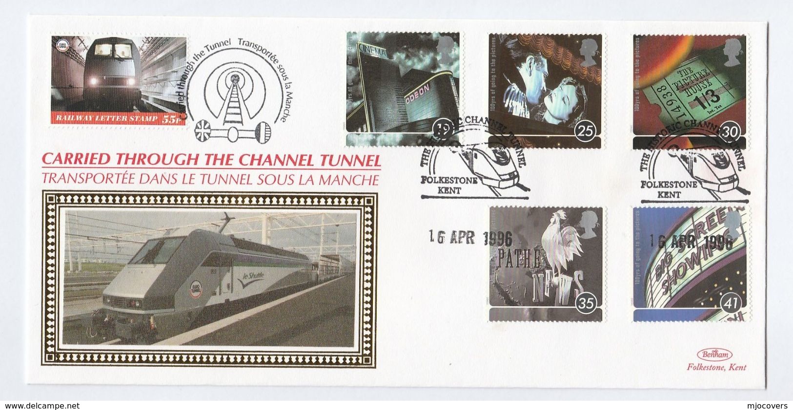 1996 FDC CINEMA - CARRIED On CHANNEL TUNNEL TRAIN Folkestone GB France Railway Stamps Cover Movie Film Bird Chicken - Cinema