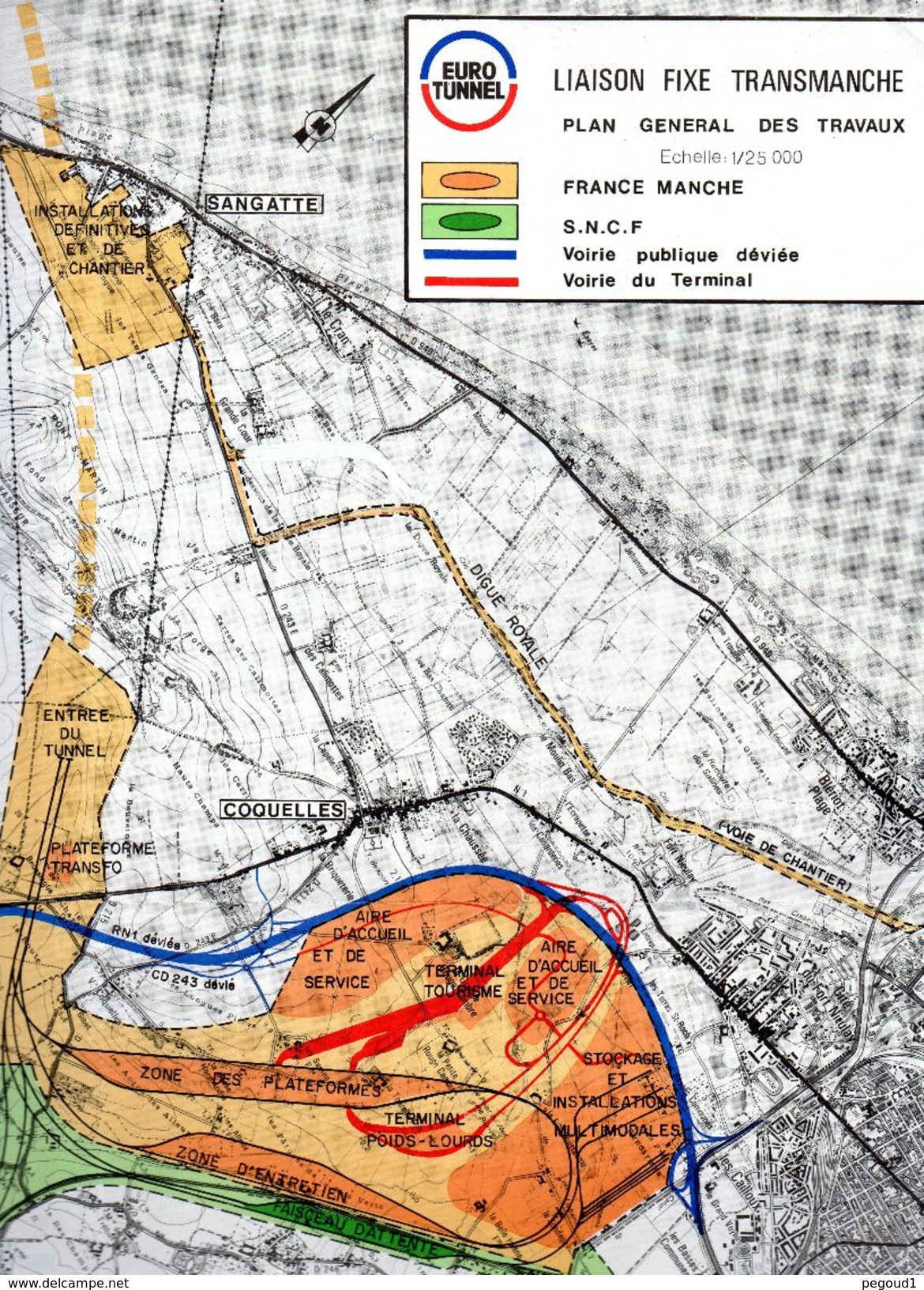 CALAIS-COQUELLES-FRETHUN (PAS-DE-CALAIS). PLAN DES TRAVAUX DU TUNNEL. Achat Immédiat - Arbeitsbeschaffung