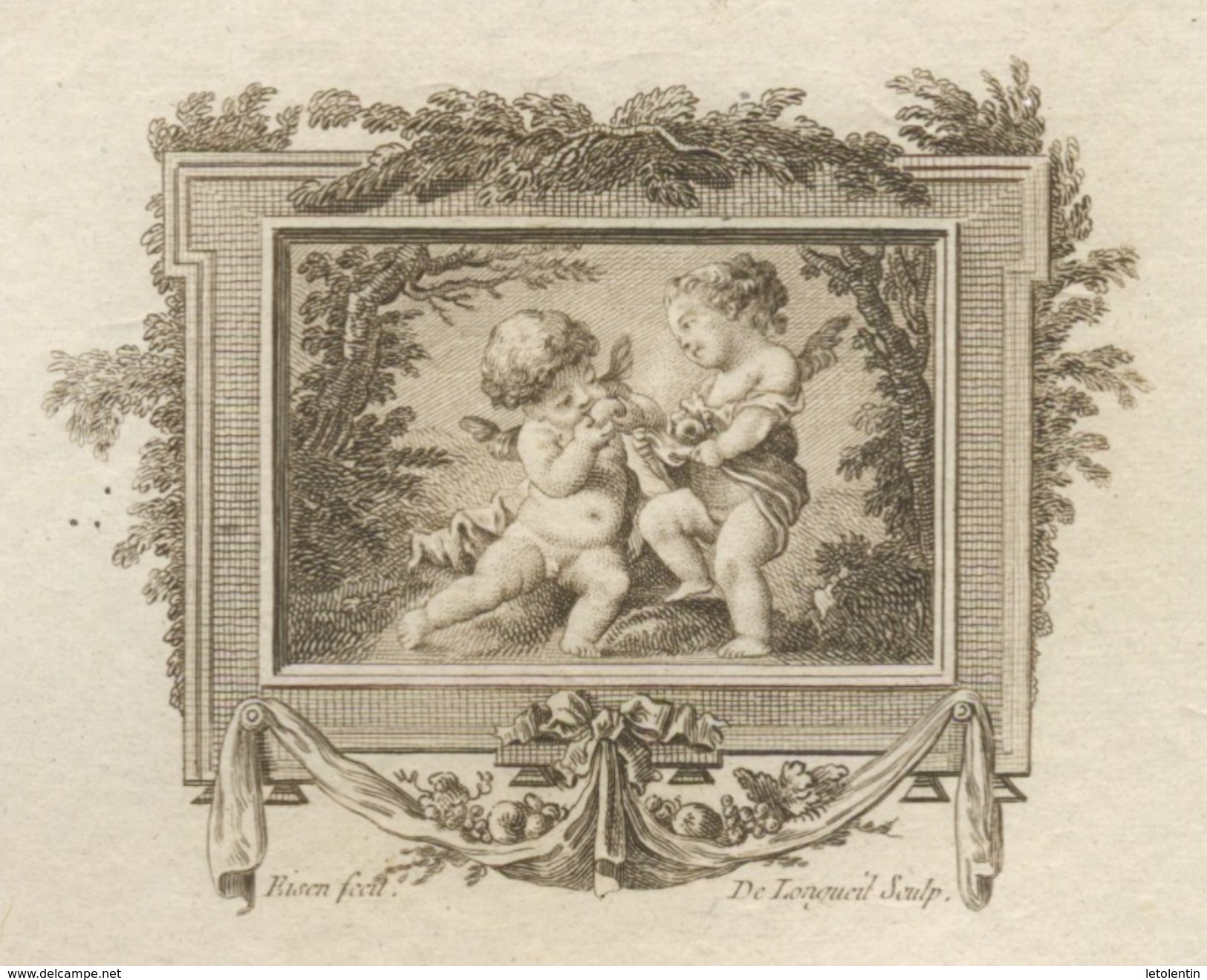 GRAVURE SÉPIA DU18è DU GRAVEUR DE LONGUEIL "2 ANGES" - Estampes & Gravures