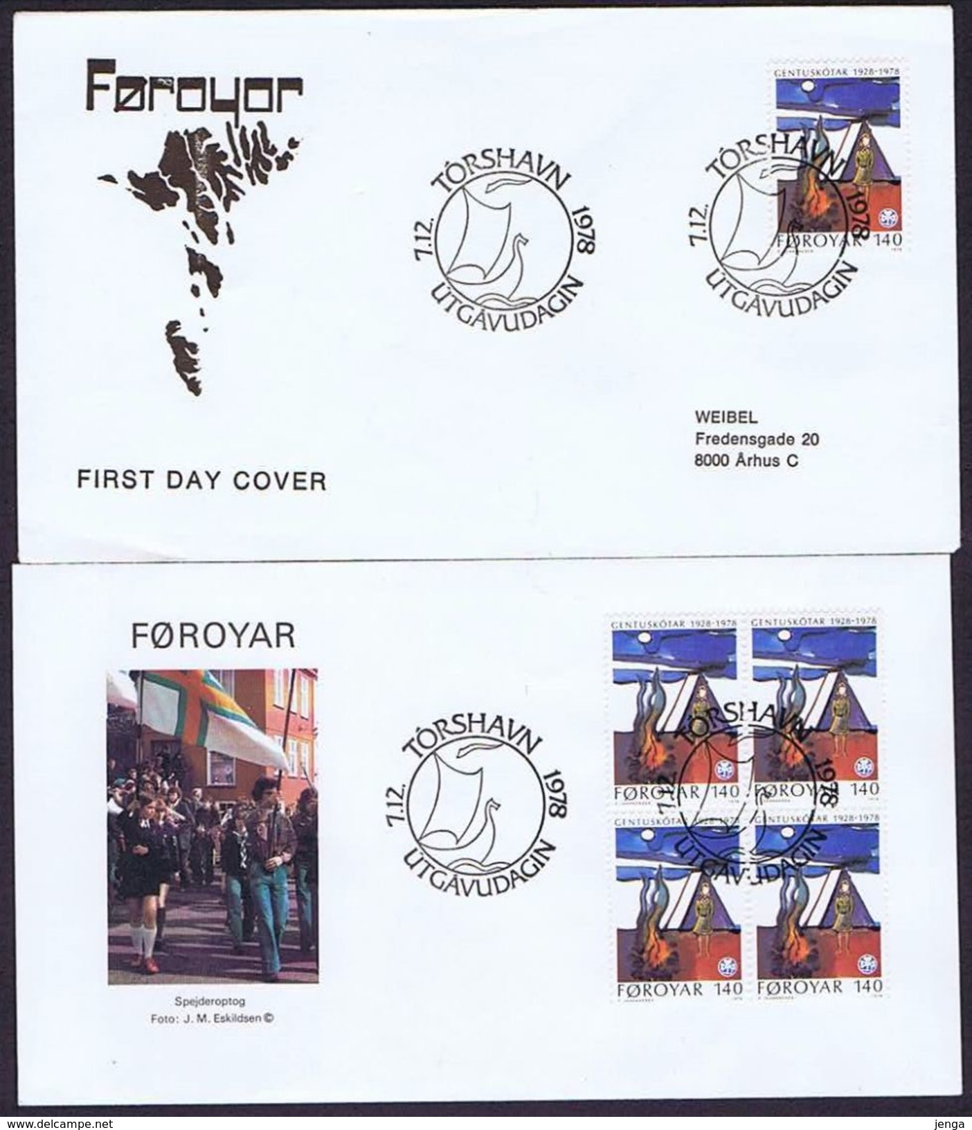 Faroe Islands 1978 Scouting; The 50th Anniversary Of The Y.W.C.A. Girl Scouts, Single And Block Of 4 On FDC. - Lettres & Documents