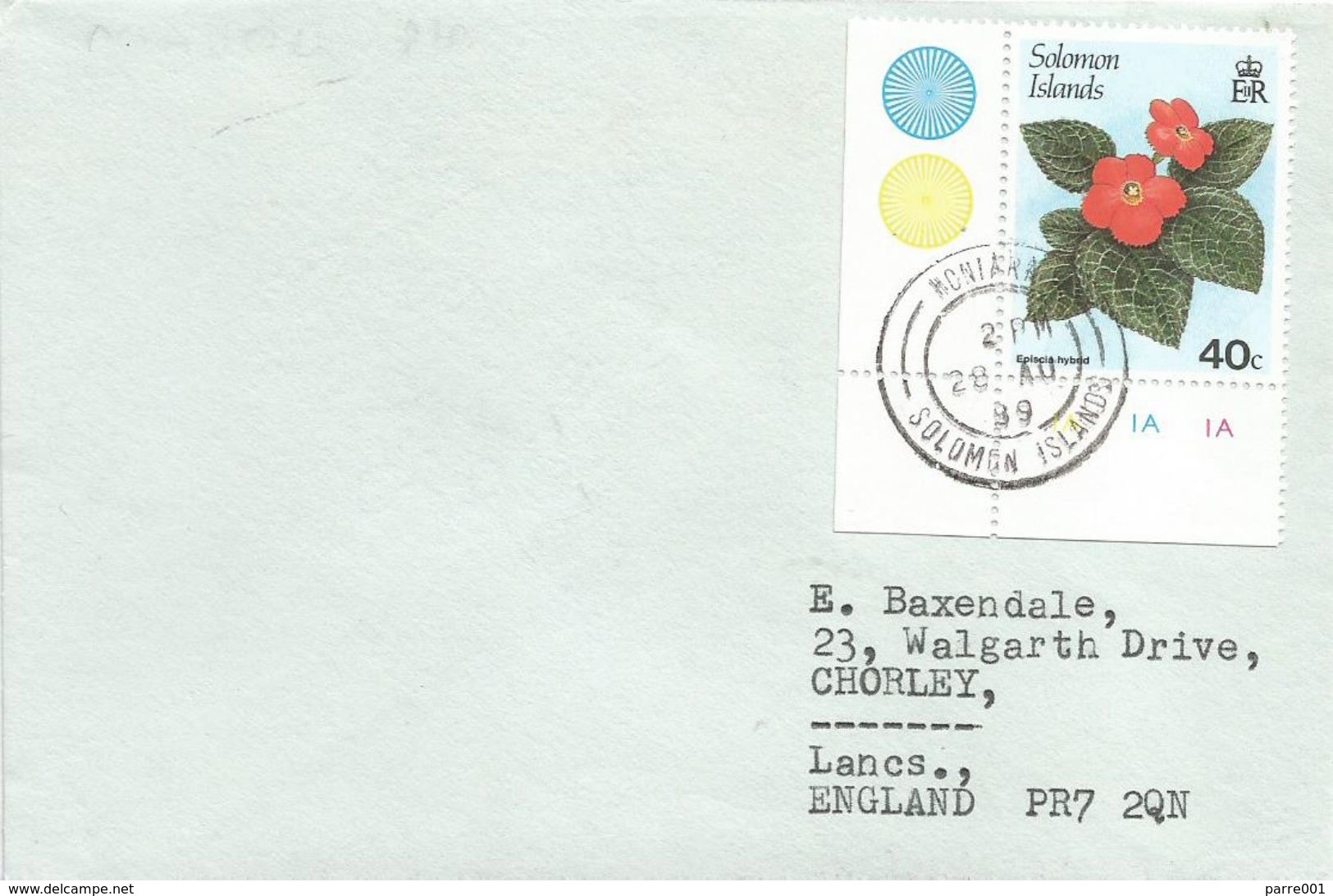 Solomon Islands 1989 Honiara Flame Violet Episcia Cover - Solomoneilanden (1978-...)