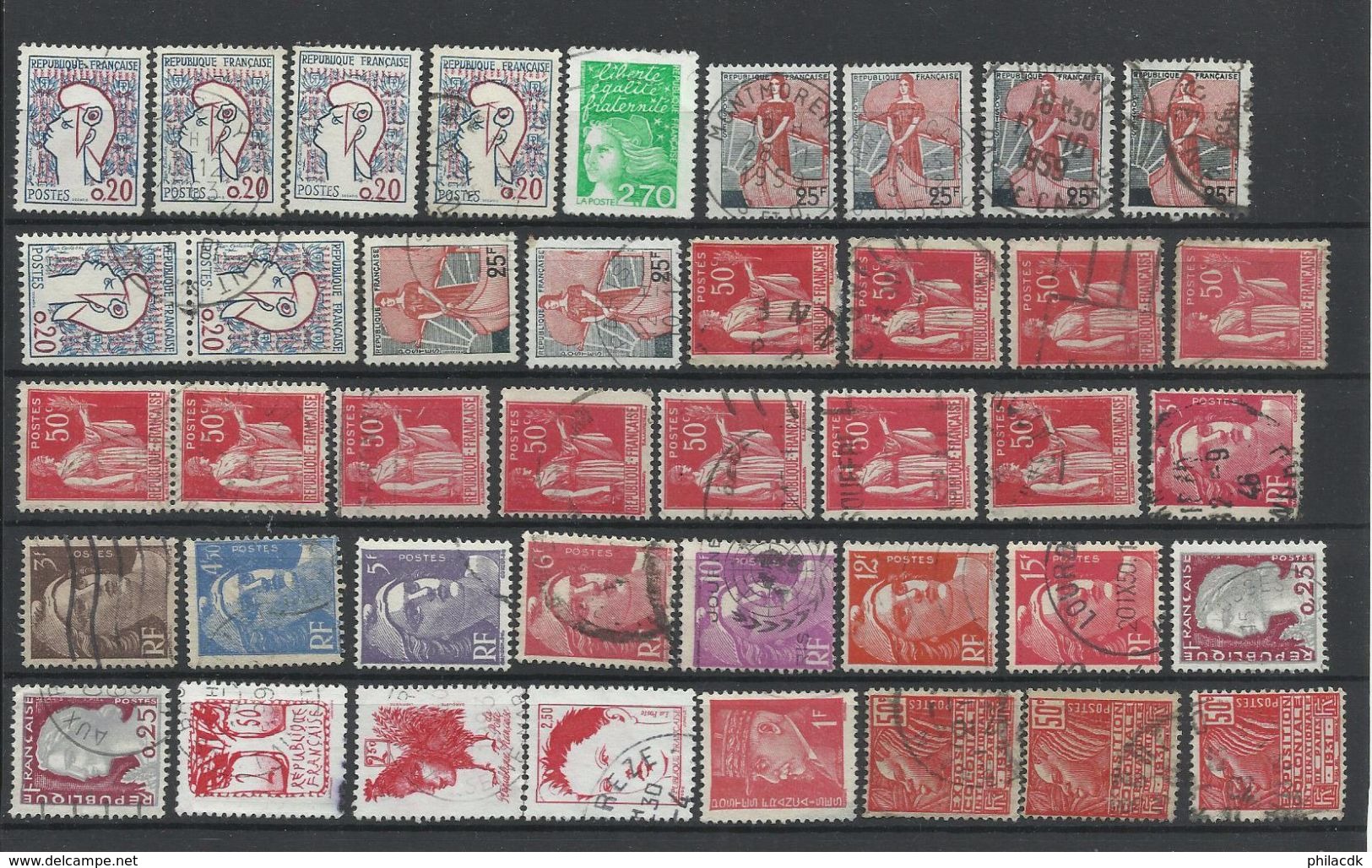 FRANCE - 40 SCANNS LOT DE 800 TIMBRES OBLITERES POUR ETUDE