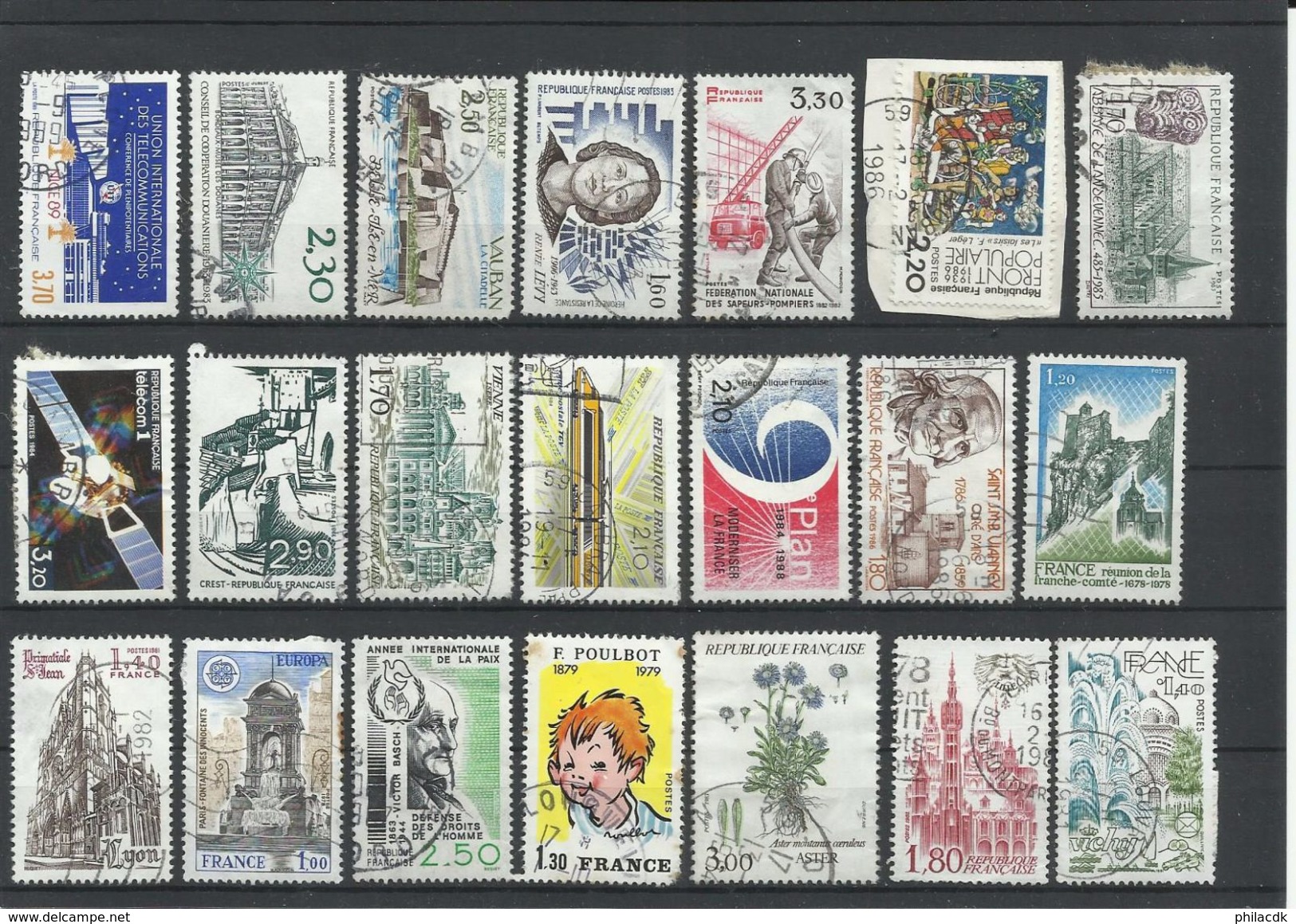 FRANCE - 42 SCANNS LOT DE 399 TIMBRES OBLITERES/NEUFS (*) SANS GOMME POUR ETUDE